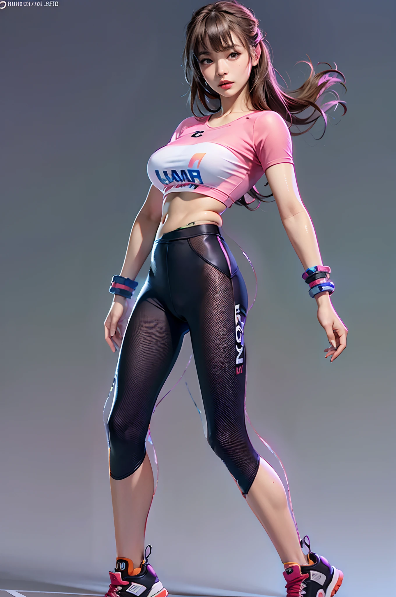 iiustração digital, uma garota feliz com cabelo loiro claro, andando de bike com pneus rosa, camisa cor de rosa, Escura, olhos azuis iluminados, sorridente, Enquadramento aberto, corpo inteiro. Estilo Barbie, detalhes sobre roupas. beleza angelical, fundo neutro sem nada.