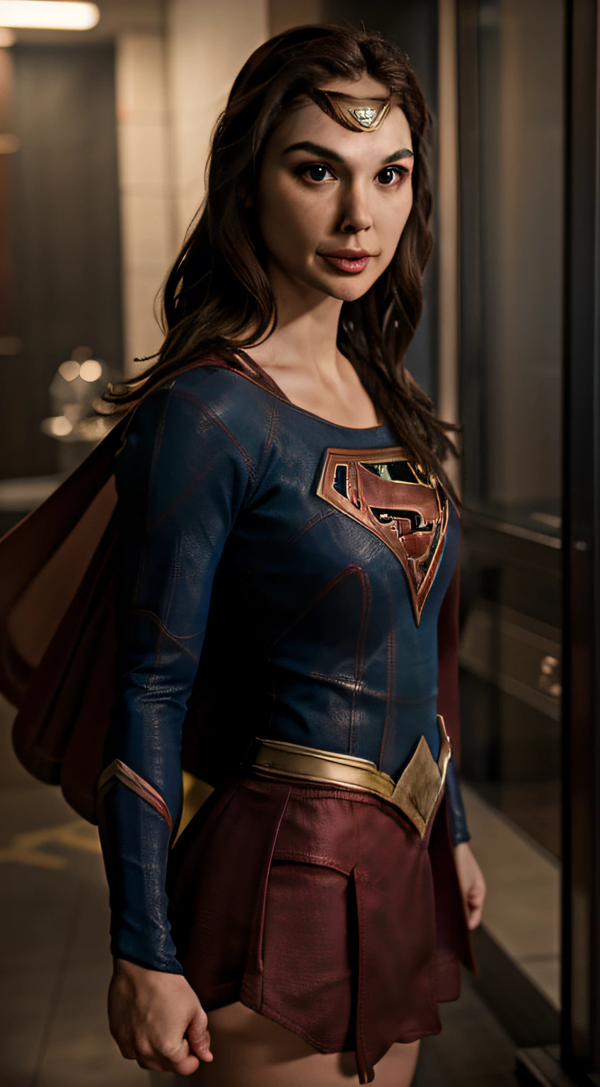 close-up, woman (supergirl suit), ((Gal Gadot)), looking at viewer, front view, heroic pose, photorealistic, ultra-detailed, intricate detail, super detailed, volumetric, HDR, Realistic, Unreal engine, 16k, sharp focus, octan rendering, high quality, RAW photo, cinematic composition,