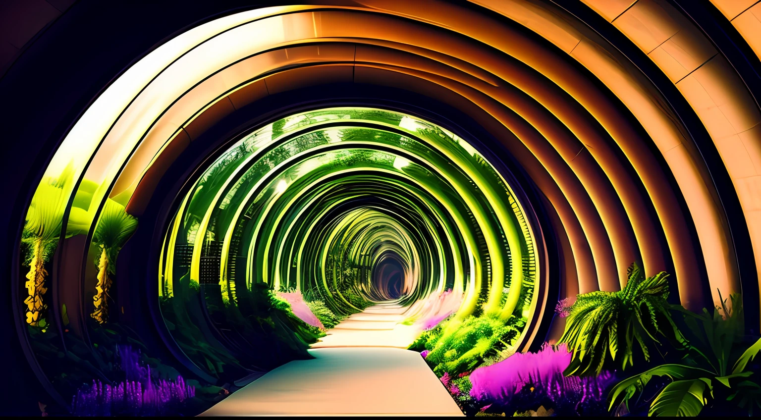 alien worlds,Transparent tunnel,Alien plants,Alien decadent landscape,Old photo texture,Photo graininess,bblurry