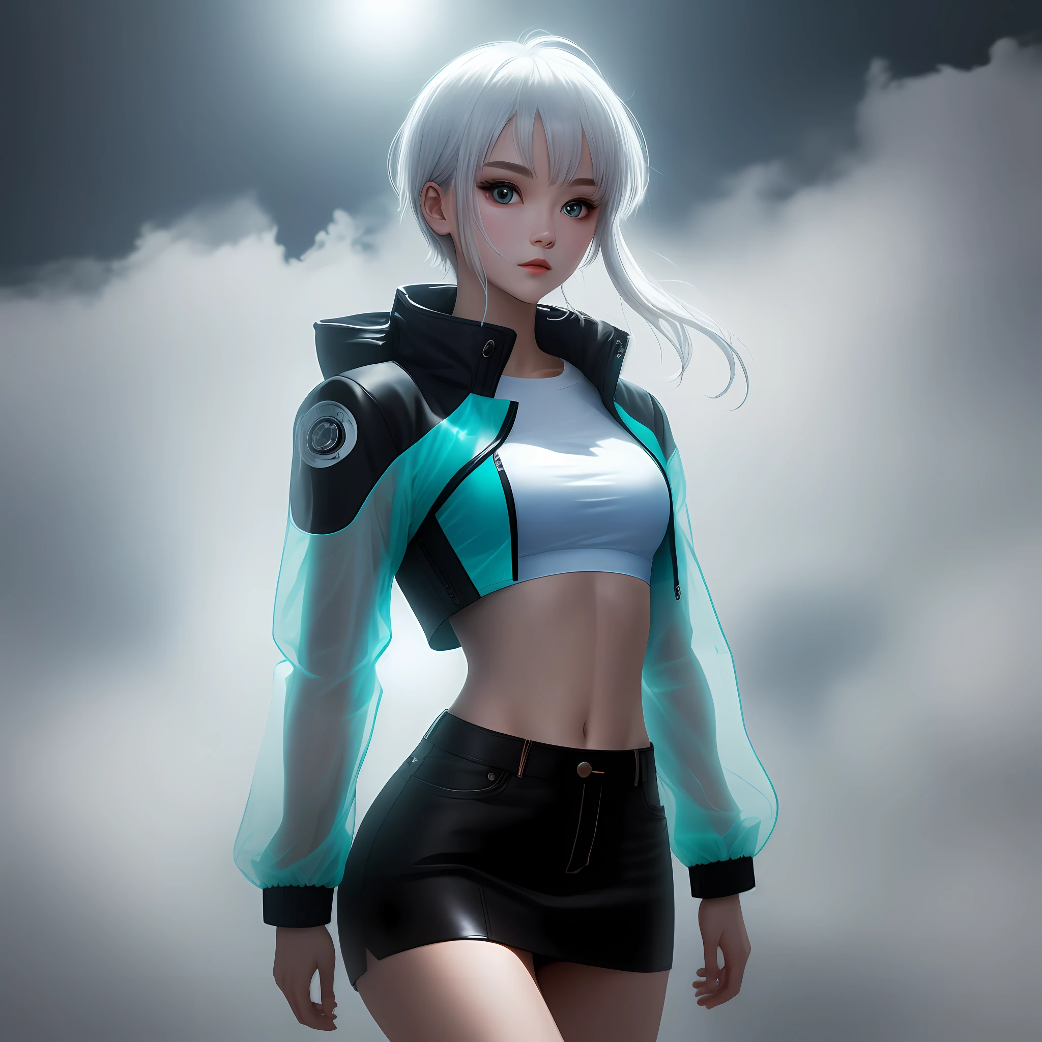 <lora:Ataru:0.65>, Ataru, 1girl, yellow eyes, heterochromia, glowing, solo, pale skin, short hair, single horn, horns, navel, breasts, white background, simple background, long hair, jacket, grey hair, open mouth, medium breasts, seductive smile, tight bikini, public bath, presenting vagina, (((3d, cgi)))