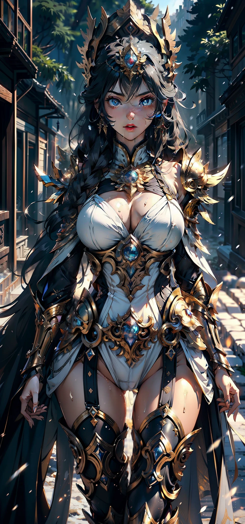 1female，25 age old，Large breasts，Pornographic exposure， 独奏，（Background with：Acropolis of Athens, Greece，coniferous forest，at winter season，Snow on the ground） Feel free to hairstyle，standing on your feet，Sweat profusely，drenched all over the body，seen from the front， curlies， mostly cloudy sky，（（（tmasterpiece），（Very detailed CG unity 8K wallpaper），best qualtiy，cinmatic lighting，detailed back ground，beatiful detailed eyes，Bright pupils，（Very fine and beautiful），（Beautiful and detailed eye description），ultra - detailed，tmasterpiece，）），facing at camera，A high resolution，ultra - detailed），revealing breasts，Bare genitalia， Bulge，Camel toes，Raised sexy，Flushed complexion，Open-mouthed，frontage，，Gold Saint Seiya，Armour