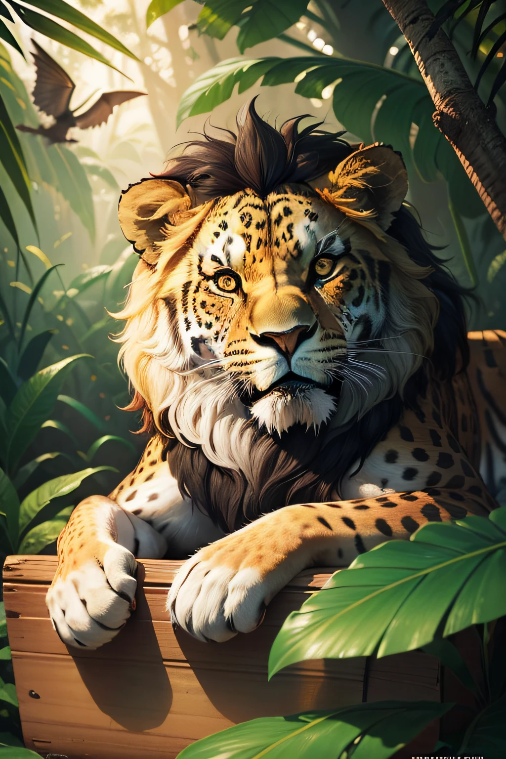 crie uma capa para livro infantil, with lion, macaco, tigre, tucano, jaguar, In the Amazon rainforest, realista, multicolor.
