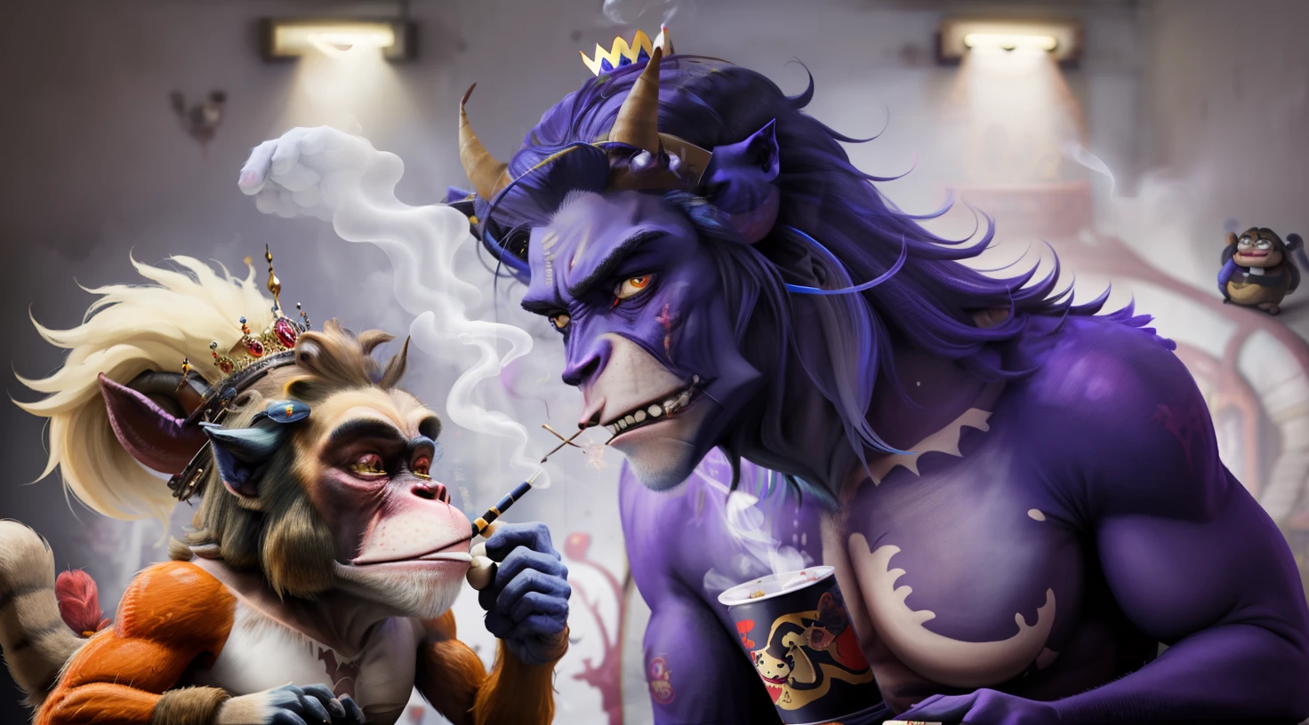 a cartoon monkey wearing a crown and smoking a cigarette, rat with crown, rat king, royal attire akira, by derek zabrocki, inspired by Alex Petruk APe, bored ape nft, rasputin as grubhub character, god save the queen!!!, monkey, by Alex Petruk APe, by Jeka Kemp, extremely high quality artwork, very good image positive_v1.3, ng_deep positive_v1_75t, (beautifull face:0.8),cross-eyed,sketches, (beast quality:2), (high quality:2), (good quality:2), ((monochrome)), ((gray scale)), skin spots, acnes, good anatomy, Deep Positive, facing away, tilted head, good anatomy, giood hands, 8kk quality, good feet, cropped, best quality, high quality, best quality, jpeg artifacts, fewer digits, long neck, cross-eyed, polar lowres, good body, good proportions, gross proportions, ((repeating hair)).