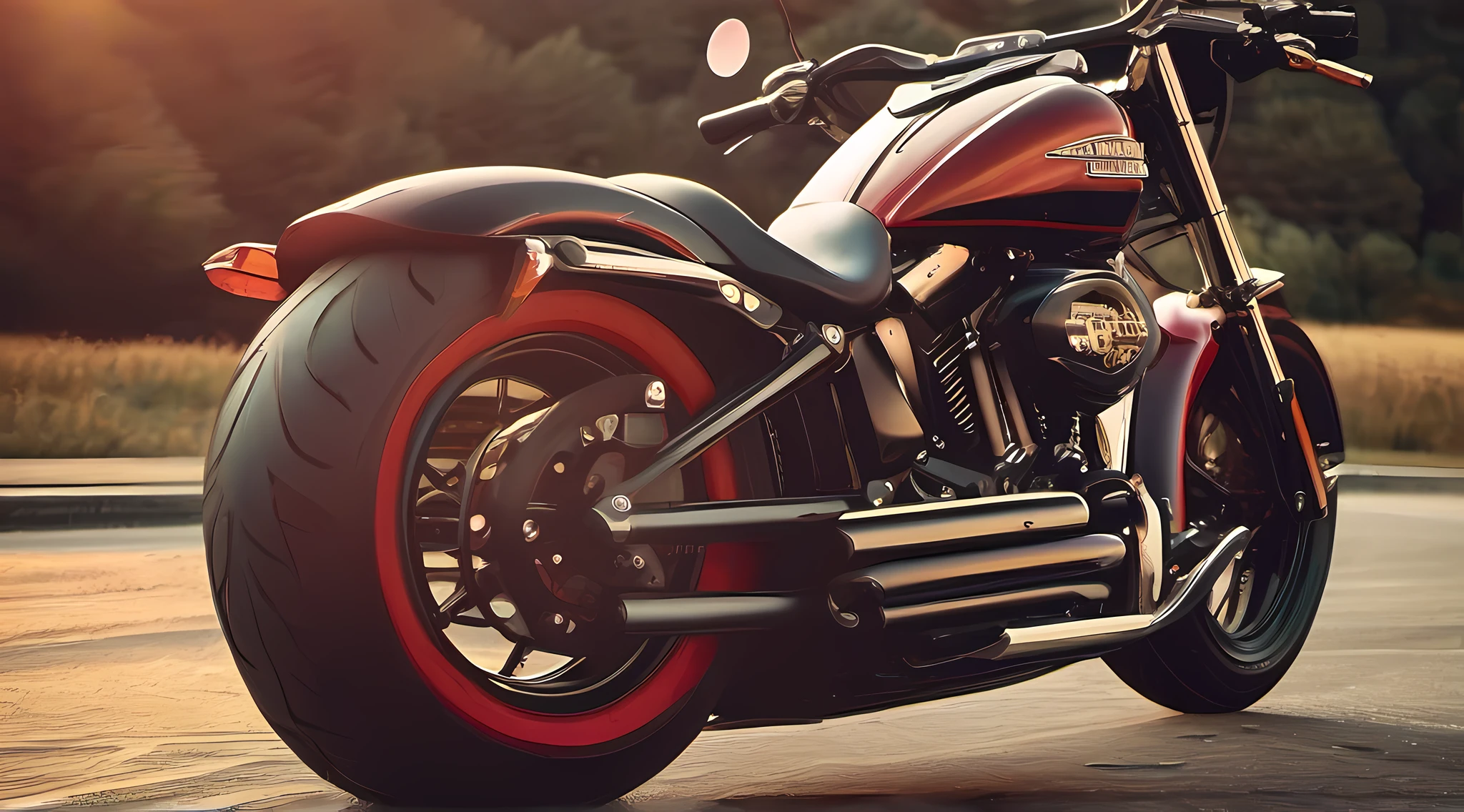 moto harley davidson, trilha na montanha, sun sunset, maritime horizon, detalhes intrincados, highes definition, 8k