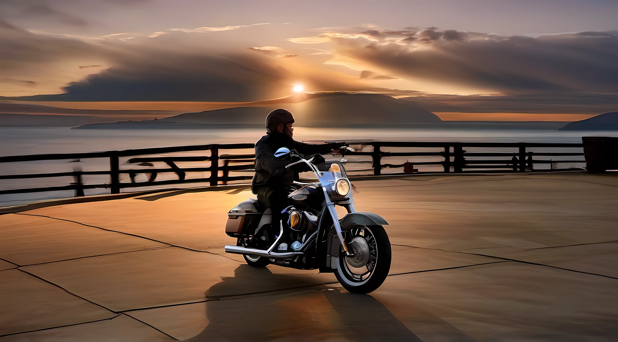 moto harley davidson, trilha na montanha, sun sunset, maritime horizon, detalhes intrincados, highes definition, 8k