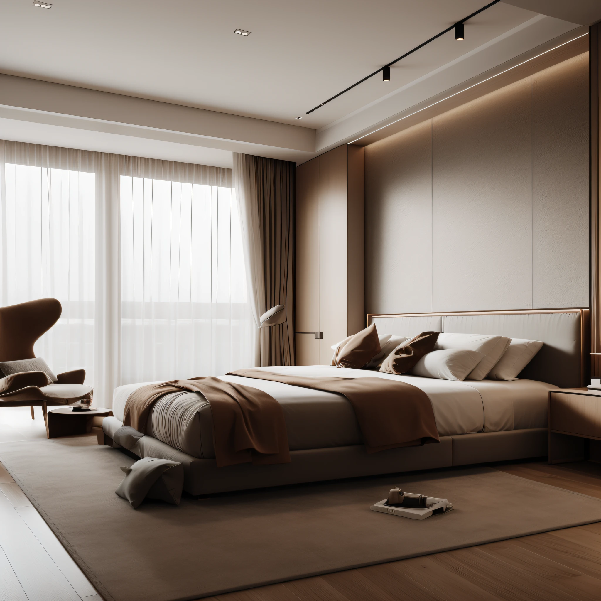 Masterpiece, high quality, best quality, authentic, super detail, interior, bedroom, bed, wardrobe, curtains, Windows, carpet,bedroom/(modern/),8k post, 8k post,high quality picture, superb detail 8k, by Jacob Pynas, everything is real, architectural shot, modern design, perfect and clean