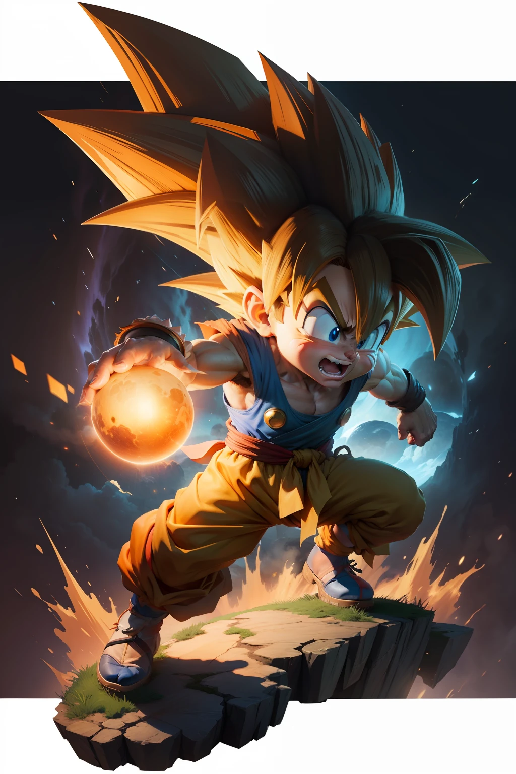 Realistic portrait of little Goku with pink hair and orange outfit, blanc, pink, Lightning energy, Radiant pink beam , A realistic Nendoroid movie of Son Goku, Dragon Ball Cinema Artsloop movie, son goku, Concept art for Dragon Ball Cinema, Realistic Dragon Ball cinema style, Coco is a child who transforms into a Saiyan with pink hair , Realistic 4K cinematic style, Super Saiyan Goku Costume with Pink Orange Hair, Cinema, Lightning and pink energy beam , Super Saiyan, Epic cinema style, High-quality fan art