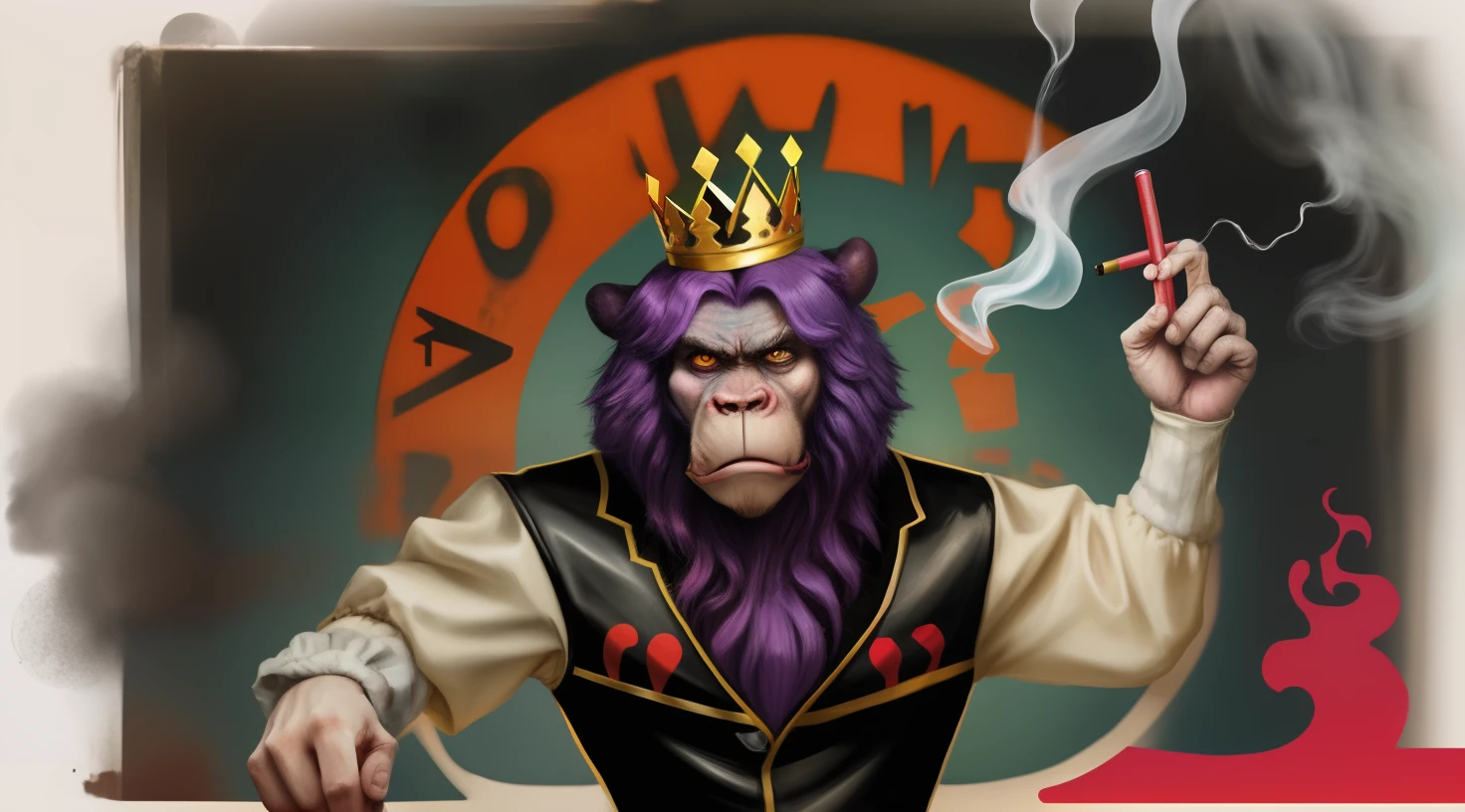 a cartoon monkey wearing a crown and smoking a cigarette, rat with crown, rat king, royal attire akira, by derek zabrocki, inspired by Alex Petruk APe, bored ape nft, rasputin as grubhub character, god save the queen!!!, monkey, by Alex Petruk APe, by Jeka Kemp, extremely high quality artwork, very good image positive_v1.3, ng_deep positive_v1_75t, (beautifull face:0.8),cross-eyed,sketches, (beast quality:2), (high quality:2), (good quality:2), ((monochrome)), ((gray scale)), skin spots, acnes, good anatomy, Deep Positive, facing away, tilted head, good anatomy, giood hands, 8kk quality, good feet, cropped, best quality, high quality, best quality, jpeg artifacts, fewer digits, long neck, cross-eyed, polar lowres, good body, good proportions, gross proportions, ((repeating hair)).