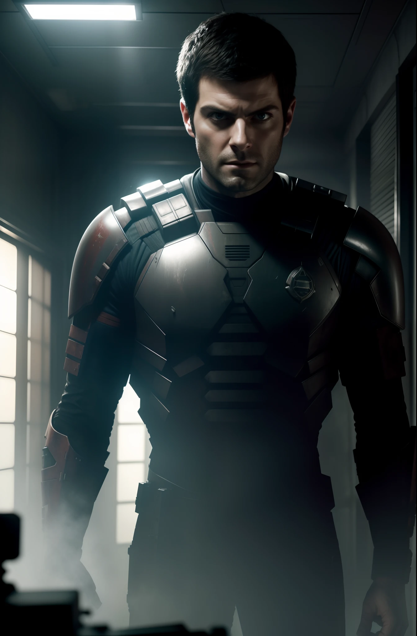 Sci Fi Horror Dead Space David Giuntoli on Ishimura Haunted Ship photography, natural light, photorealism, cinematic rendering, ray tracing, the highest quality, the highest detail, Cinematic, Third-Person View, Blur Effect, Long Exposure, 8K, Ultra-HD, Natural Lighting, Moody Lighting, Cinematic Lighting