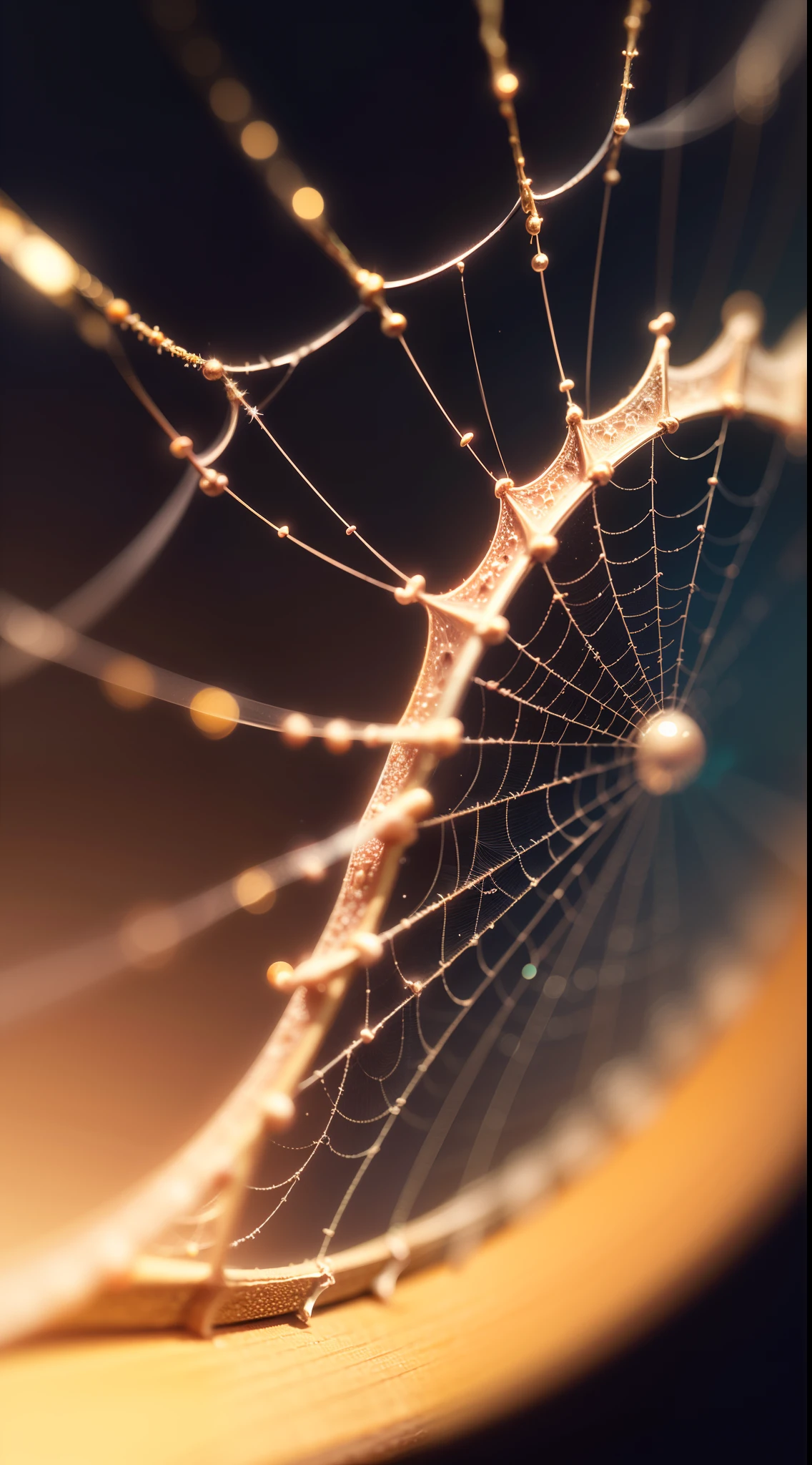 Divinely beautiful  microscopic world , Masterpiece , Macro photography , cobweb close up, film grain, chromatic aberration, neon bokeh , smoke , highly detailed, Bright sunny weather