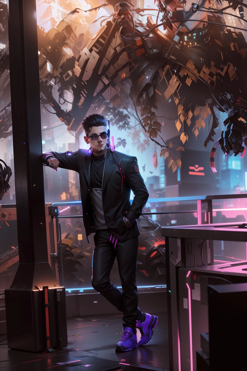 Change background cyberpunk handsome boy, realistic face,8k,ultra realistic