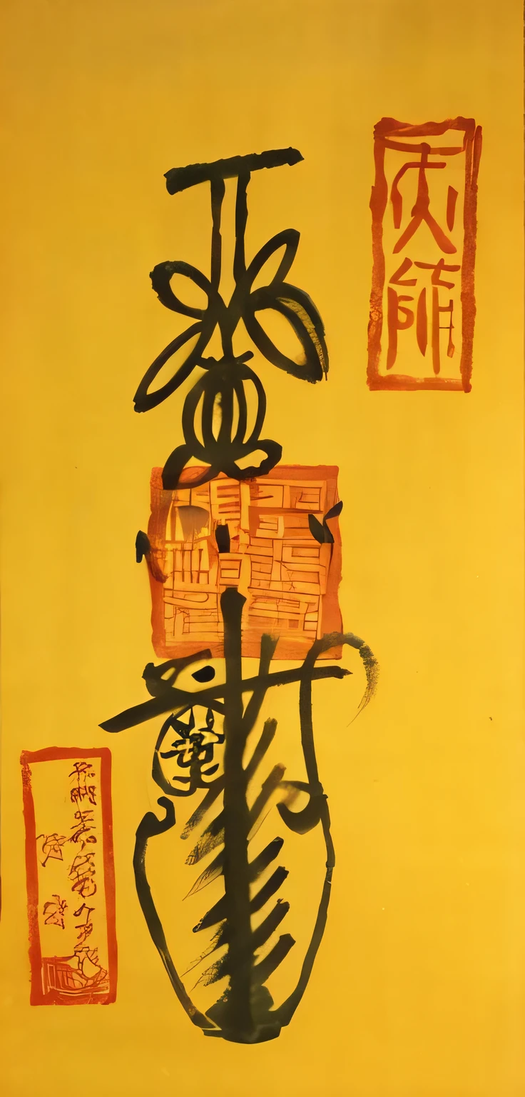 There is a painting of a vase,There is a bird on it, chinese calligraphic painting, qi baishi style, Inspired by Qi Baishi, inspired by Sun Kehong, Inspired by Yang Buzhi, inspired by Emperor Huizong of Song, Chinese style painting, inspired by Wu Wei, Traditional Chinese art, inspired by Wu Changshuo, inspired by Tang Di