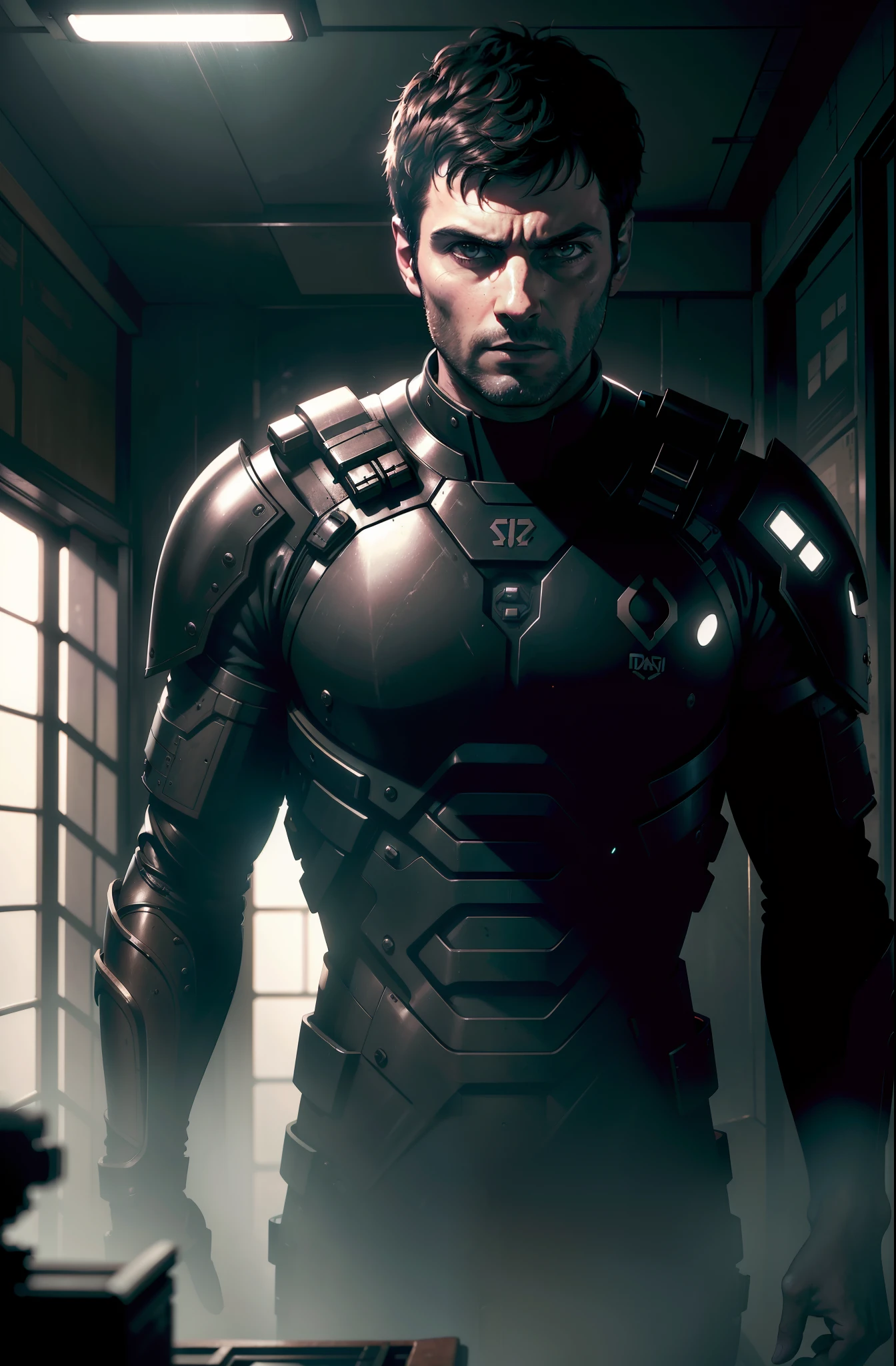 Sci Fi Horror Dead Space David Giuntoli on Ishimura Haunted Ship photography, natural light, photorealism, cinematic rendering, ray tracing, the highest quality, the highest detail, Cinematic, Third-Person View, Blur Effect, Long Exposure, 8K, Ultra-HD, Natural Lighting, Moody Lighting, Cinematic Lighting