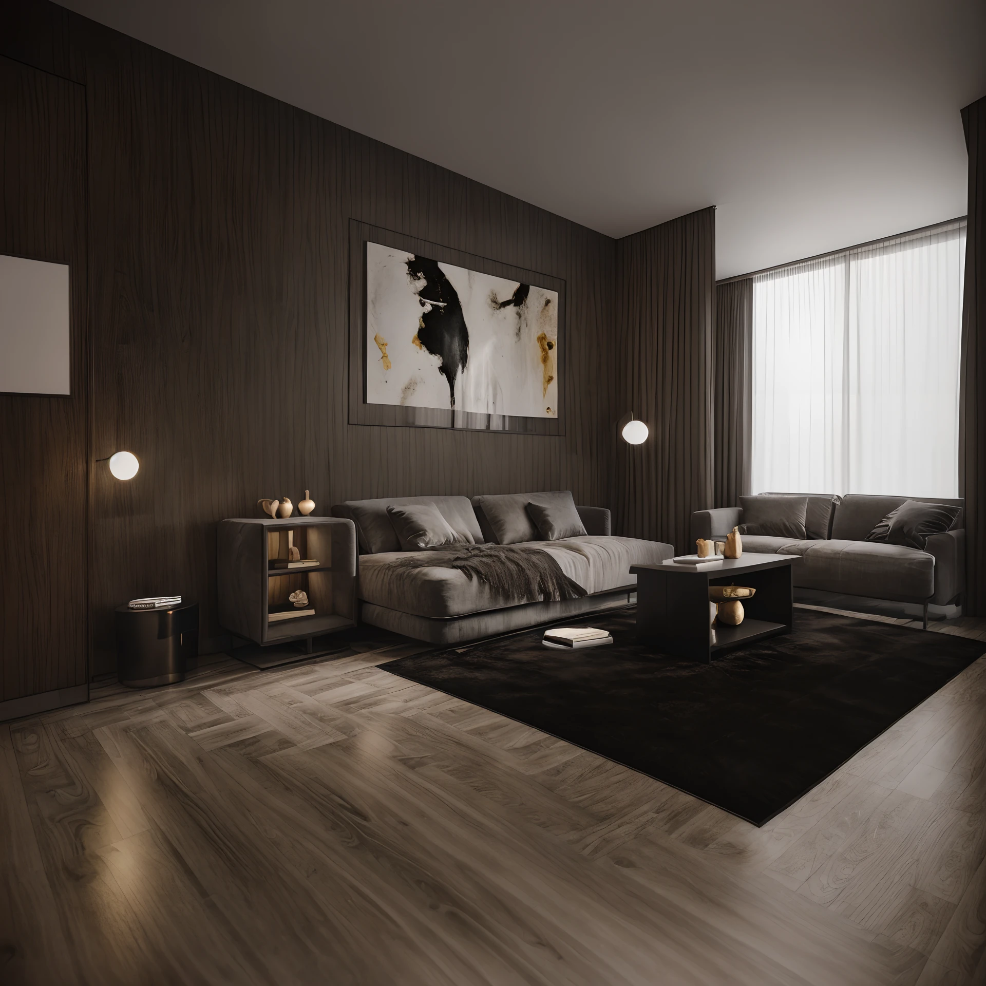 a livingroom, luxury hd render, dim bedroom, dark and modern, serene livingroom setting, vray 8k render, 8k vray render, with vray, high-quality render, high quality 3 d render, high quality 3d render, vray render