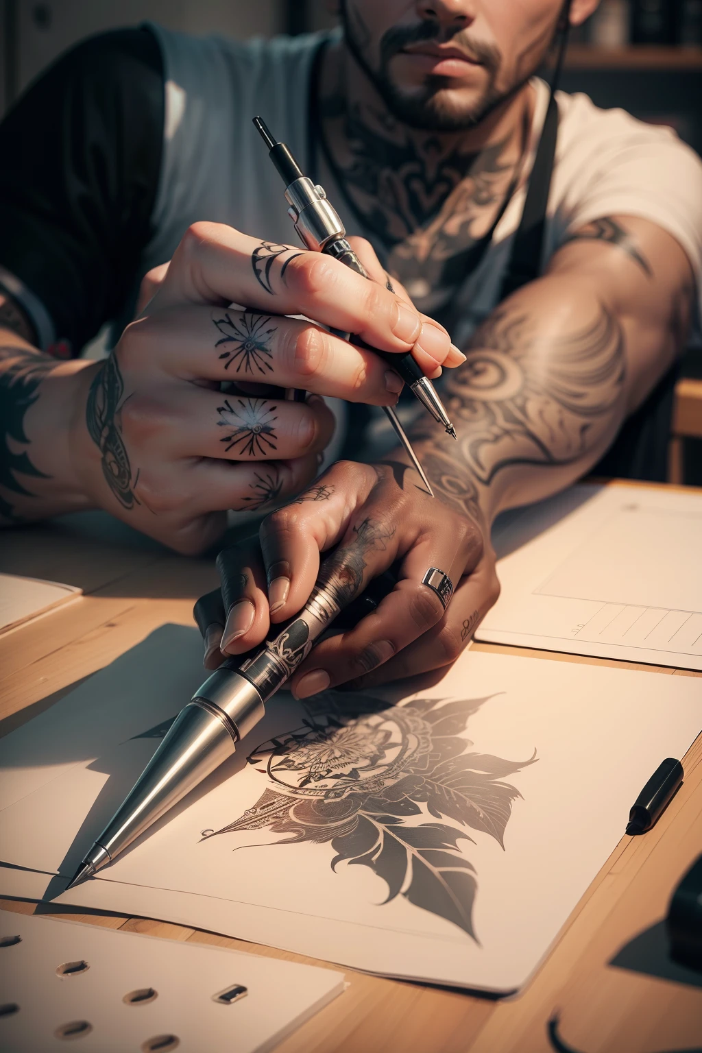 hand tattooing with tattoo machine, sem fundo, maquina de tatuar pen,