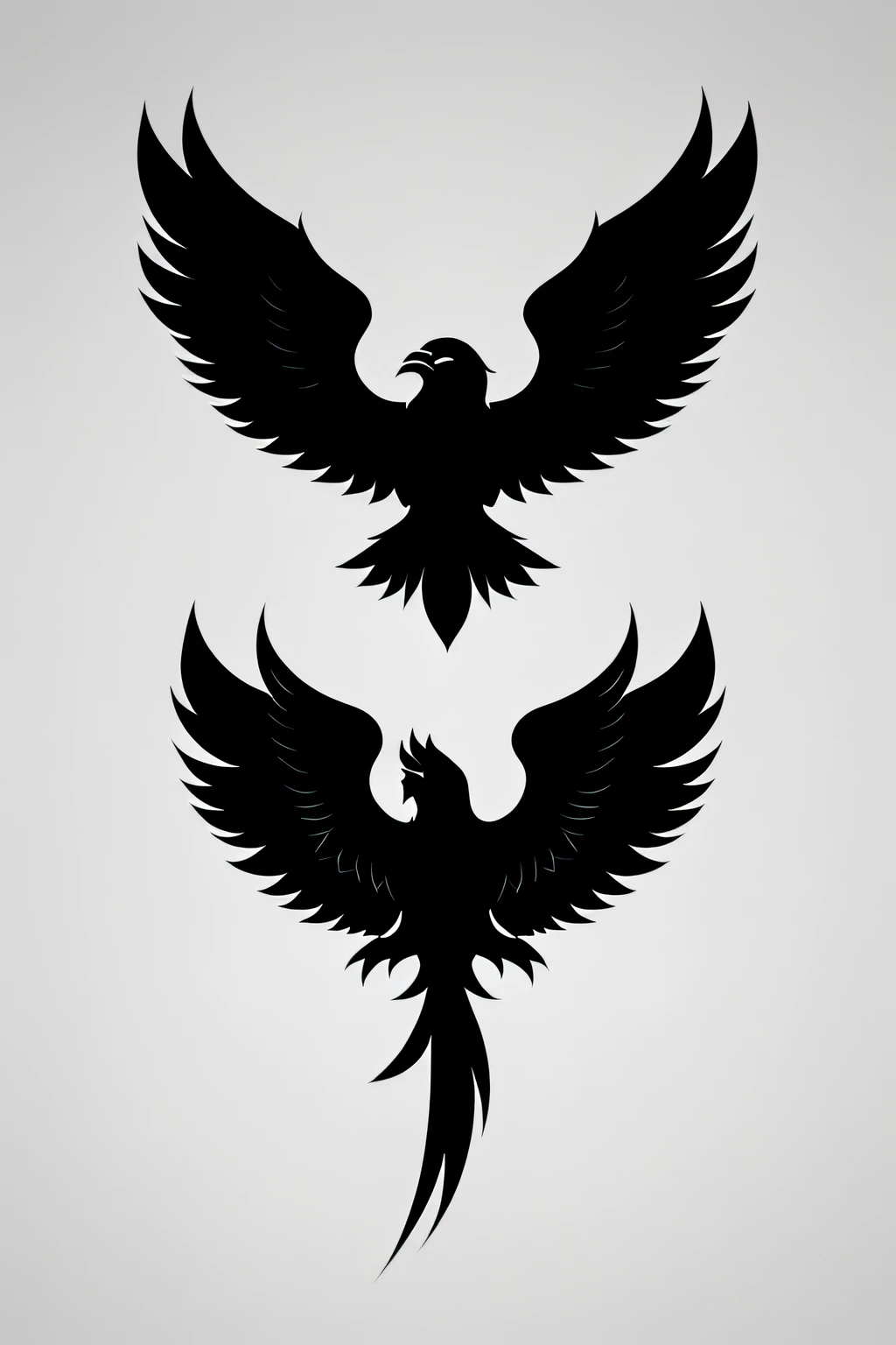 Create a minimalist and monochromatic logo inspired by the Phoenix, a symbol of renewal and rebirth. Craft a clean and iconic logo that captures the essence of transformation. Design a streamlined silhouette of the Phoenix, focusing on its graceful body. Use shades of a single color to emphasize the Phoenix's form, representing the idea of simplicity and focus. Convey the Phoenix's head with a sleek and symbolic crest of elongated feathers forming a minimalist crown-like shape. The eyes, with their subtle details, should convey wisdom and connection. The beak, elegantly curved, should stand out distinctly. Craft the wings with a minimalist yet dynamic style, hinting at flight and motion, with shading techniques that suggest a gradient effect within the monochromatic palette. The tail, composed of minimal lines, should evoke elegance and transformation. To symbolize rebirth, incorporate a subtle transition of shading or lines in parts of the logo, indicating the Phoenix's renewal from its ashes. The logo should encapsulate hope, renewal, and transformation through minimalist design