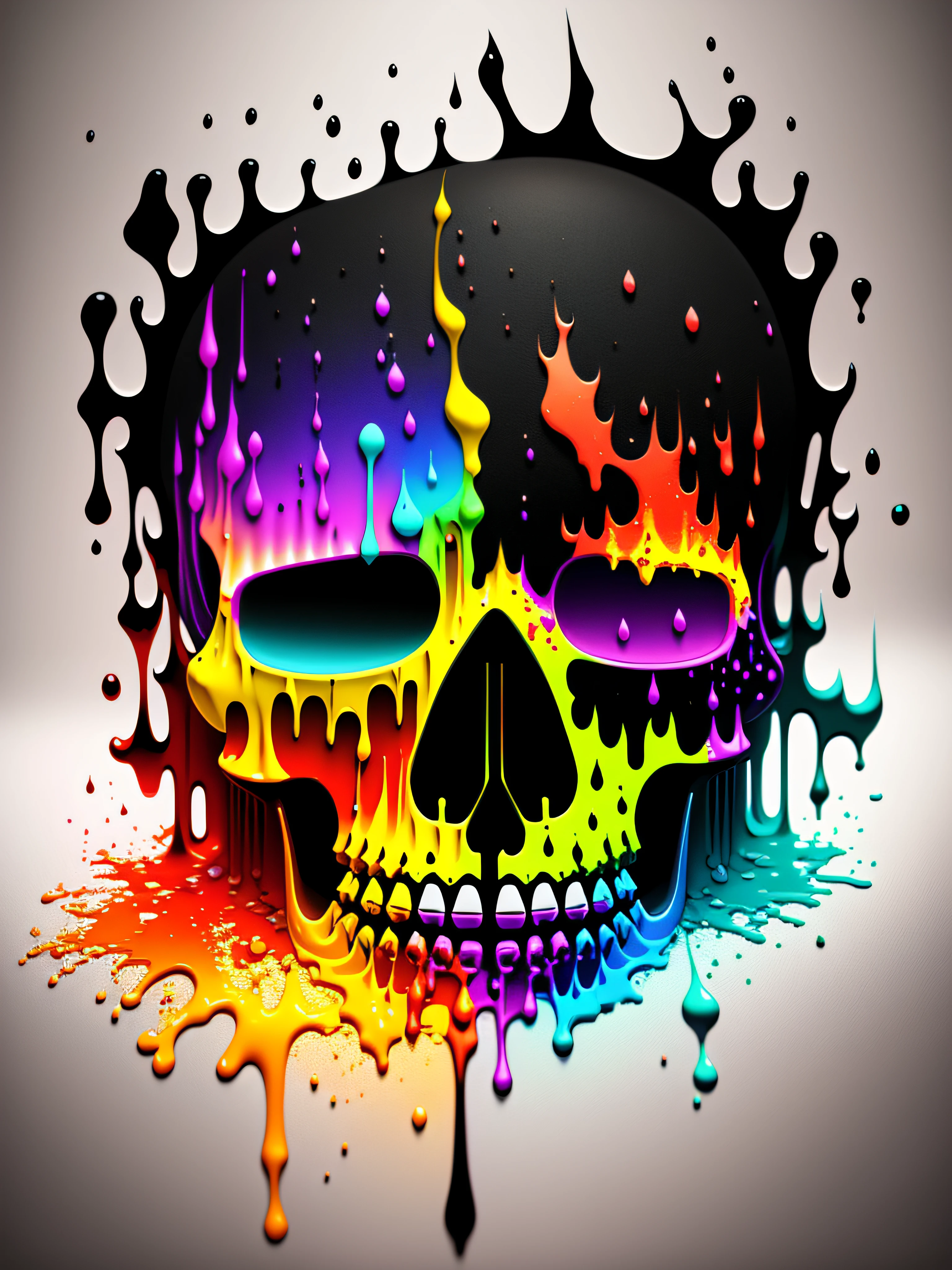 (a portrait of Cyberpunk Skull with colorful fluid l:1) ,  t-shirt logo in the style of tapered  fine outline,  orthographic-view, art on (empty background:1.4)Hands,