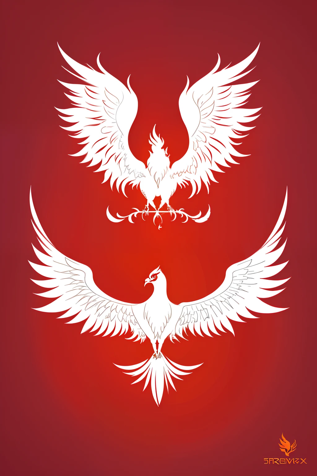 Create a stylized vector illustration of a Phoenix, capturing the essence of renewal and rebirth. Craft a visually appealing and simplified image that conveys the Phoenix's transformation. Design an elegant and streamlined representation of the Phoenix's form, using bold lines and geometric shapes. Focus on the bird's distinctive silhouette, highlighting its graceful body. Use a limited color palette to enhance the minimalist feel. Depict the Phoenix's head with a symbolic crest of feathers forming a sleek crown-like shape. Emphasize the expressive eyes and gracefully curved beak. Craft the wings with clean lines, suggesting flight and motion, while incorporating a subtle gradient effect within the limited color scheme. Create a tail composed of simplified shapes, symbolizing elegance and transformation. Incorporate subtle geometric patterns or lines in parts of the Phoenix's body to symbolize rebirth and renewal. The overall result should evoke a sense of hope, renewal, and transformation through minimalist vector art.