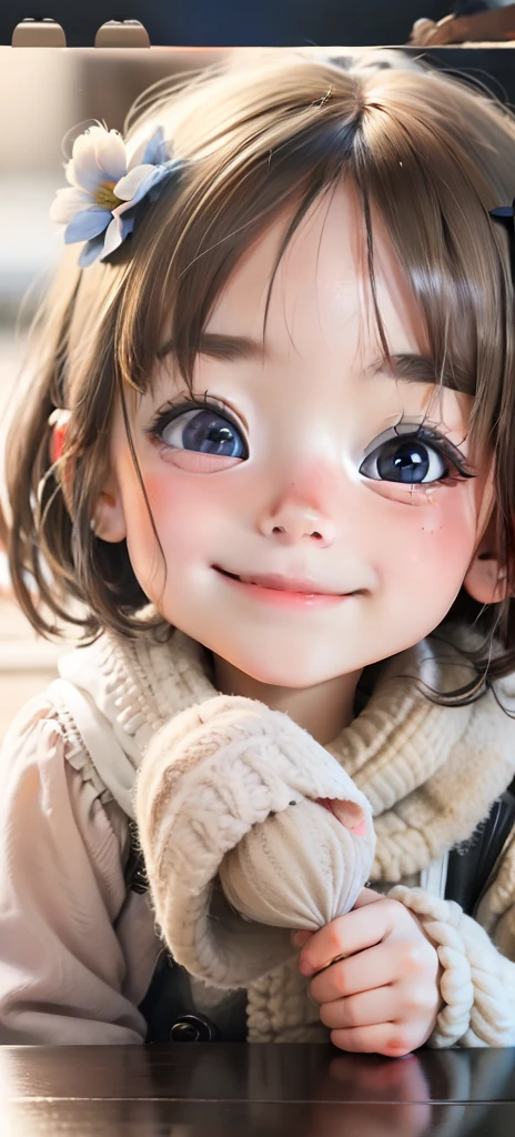 Cute  girl s，delicated，Big eyes，Small nose，Childlike，Smile Expression