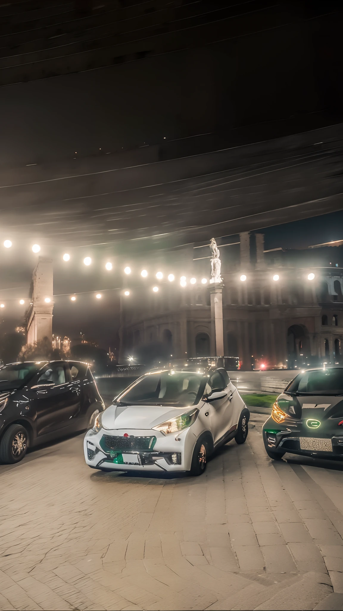 1(drc city car) (red, white and green colors:1.2) in Rome, Colosseo in the behind, masterpiece, best quality, highly detailed background, perfect lighting, best quality, 4k, 8k, ultra highres, raw photo in hdr, sharp focus, intricate texture, ultra masterpiece, high quality, dgtlv2