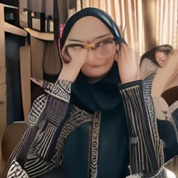 there is a woman sitting at a table with a plate of food, ☁🌪🌙👩🏾, faridah malik, instagram story, with glasses, captured on iphone, old picture, with accurate face, inspired by Nazmi Ziya Guran, inspired by Naza, captured on canon eos r 6, picture, inspired by JoWOnder, ✨🕌🌙
