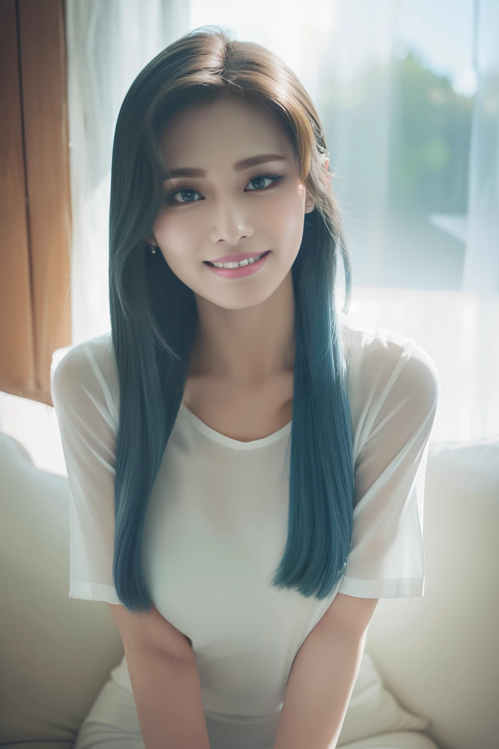 Photorealistic, high resolution, Soft light,1womanl, Solo, Hips up, (Detailed face),tattoo, jewelry, t-shirt with rough chest, Beautiful soldiers, Grab the audience's eye, Lover's perspective, Invitation expression, Sexy smile, Perfect style, Perfect balance, Detailed skin, mischievous gaze, chest visible,xiaoyu