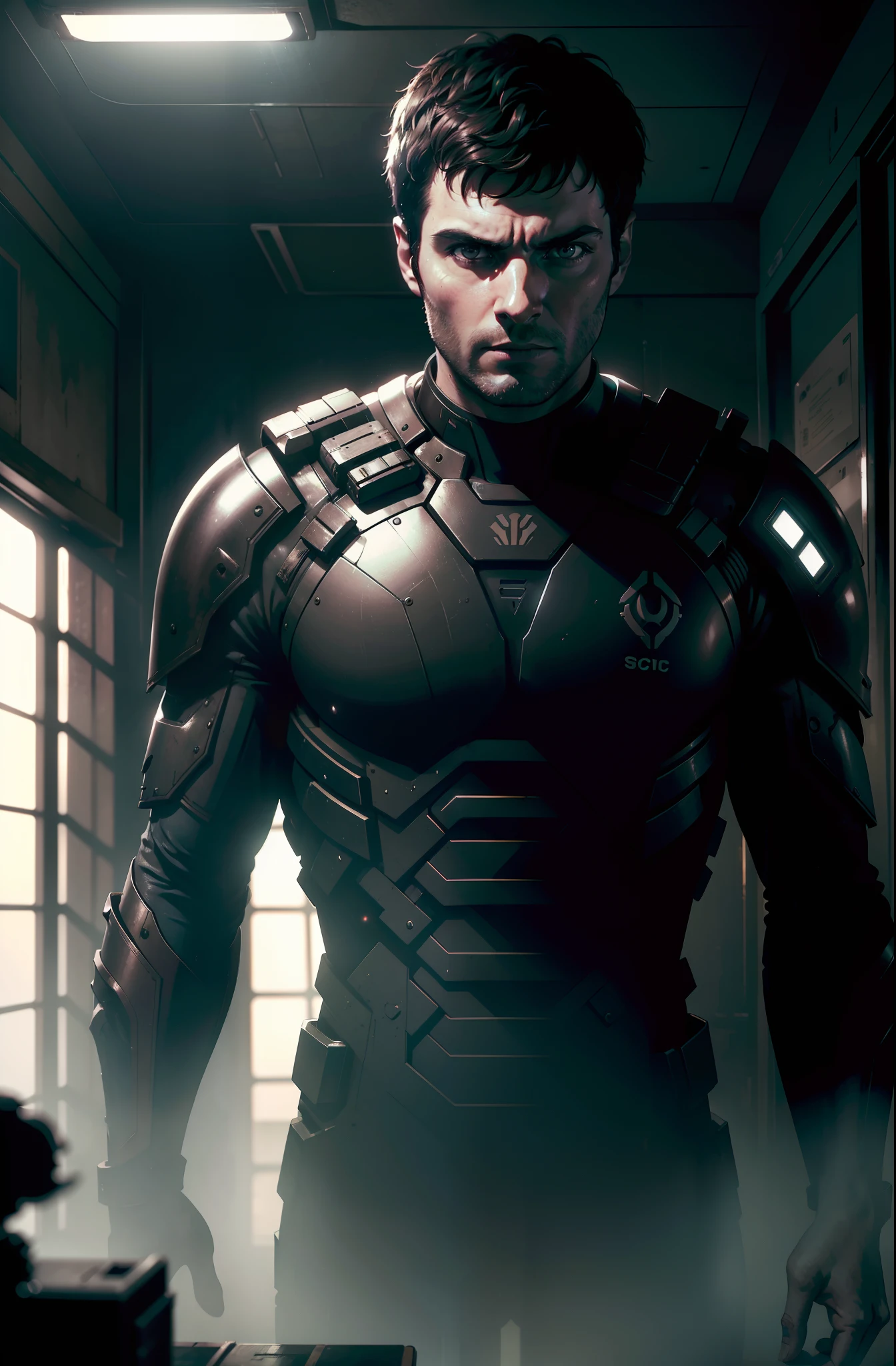 Sci Fi Horror Dead Space David Giuntoli on Ishimura Haunted Ship photography, natural light, photorealism, cinematic rendering, ray tracing, the highest quality, the highest detail, Cinematic, Third-Person View, Blur Effect, Long Exposure, 8K, Ultra-HD, Natural Lighting, Moody Lighting, Cinematic Lighting
