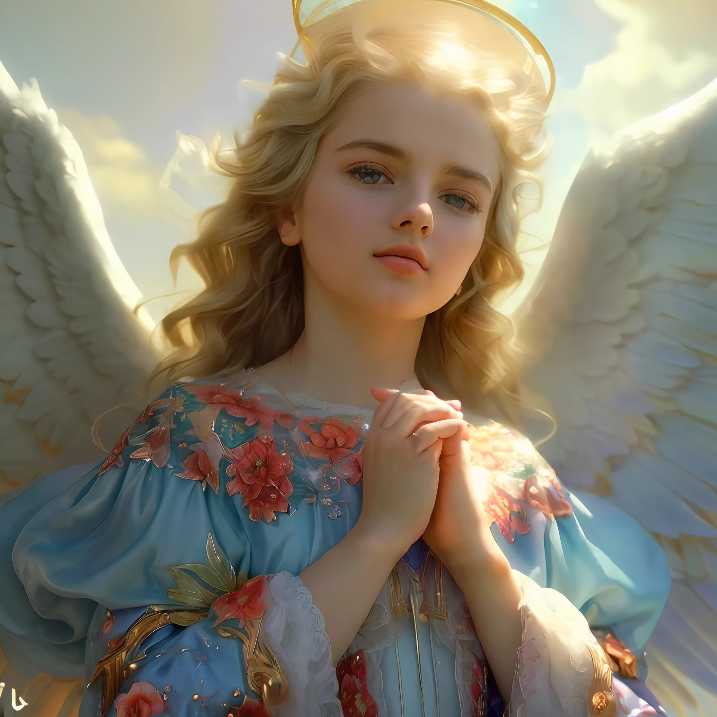 (adorable little angel:1.5),(desenho animado:1.3),(sky with starry clouds:1.2)