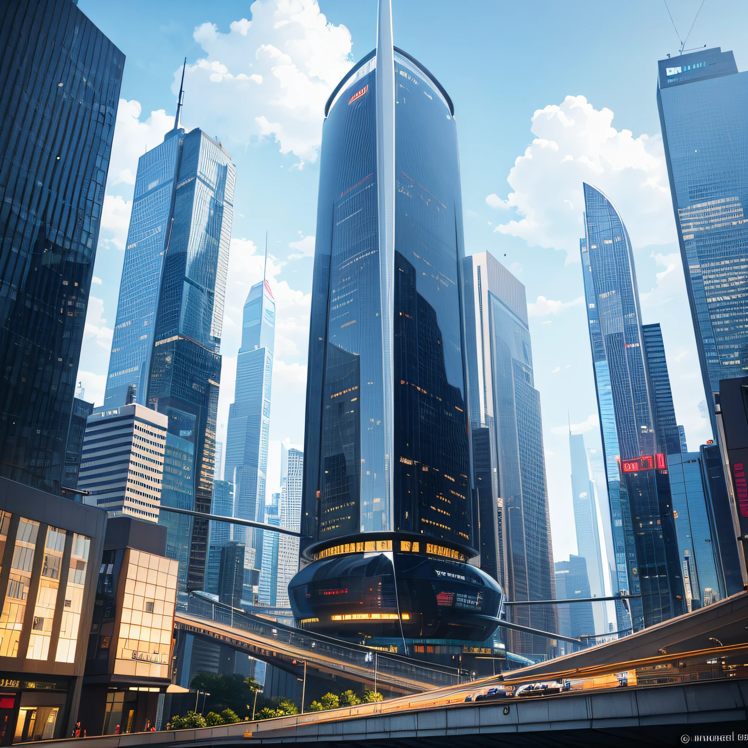 tower,fact,Future City scene full of incredible technological wonders. Towering skyscrapers rise in the clouds, Featuring stylish and modern designs. Fusion of streamlined, curved, And engineering architectural structures with reflective materials and glass facades create a charming futuristic landscape. In the streets, Awesome floating transport vehicles glide fast, Such as flying cars or maglev trains, Exudes a high-tech exterior as they navigate the style of city airspace:Photographic