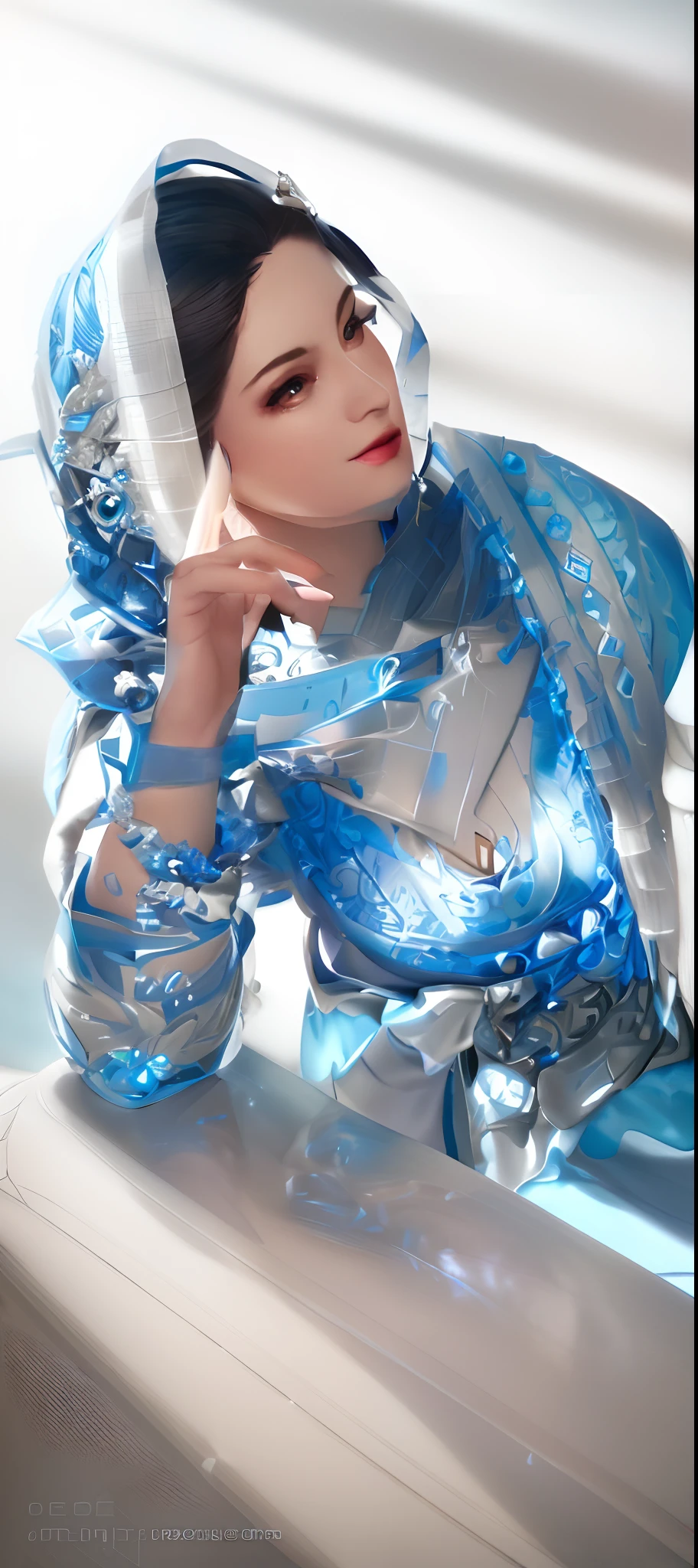 a close up of a woman in a silver and blue dress, chengwei pan on artstation, by Yang J, detailed fantasy art, stunning character art, fanart best artstation, epic exquisite character art, beautiful armor, extremely detailed artgerm, detailed digital anime art, artgerm on artstation pixiv, armor girl