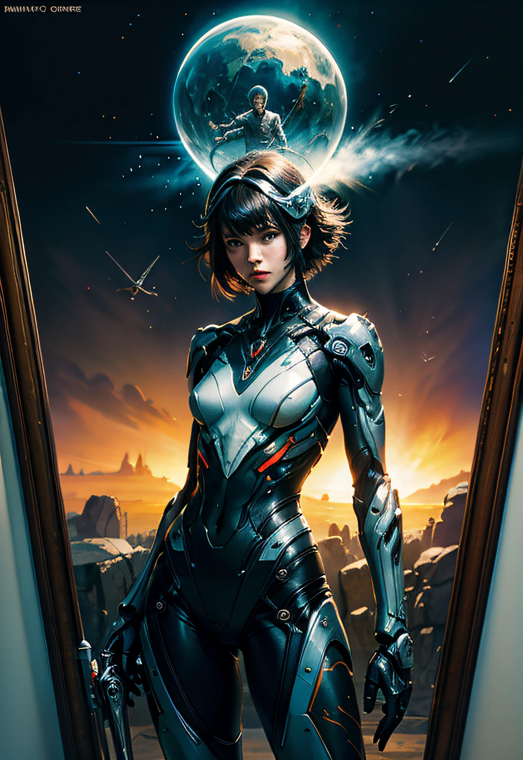 Warframe mag using her powers, magical powers, floating parts, floating debris, action pose, faceless, astronaut helmet, body suit, biomechanical, digital illustration, comic style, perfect anatomy, centered, approaching perfection, dynamic, highly detailed, artstation, concept art, smooth, sharp focus, illustration, art by Carne Griffiths and Wadim Kashin, acrylic painting, trending on pixiv fanbox, palette knife and brush strokes, style of makoto shinkai jamie wyeth james gilleard edward hopper greg rutkowski studio ghibli genshin impact