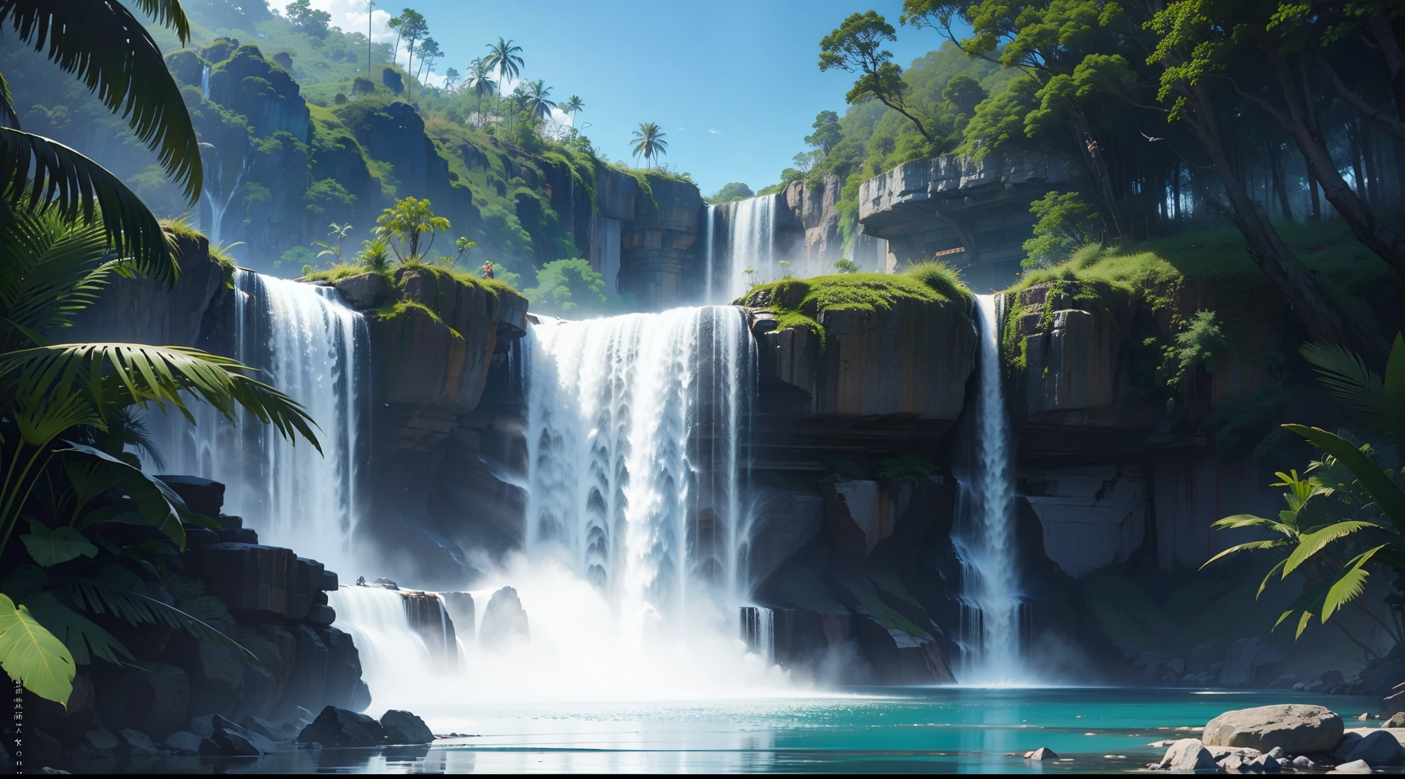 the maualup waterfall by julian lu by stocksy united, in the style of 3840x2160, exotic flora and fauna, canon af35m, art of tonga, matte photo, nostalgic imagery --ar 3:2 --v 5