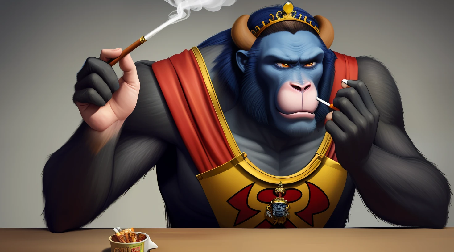 a cartoon monkey wearing a crown and smoking a cigarette, rat with crown, rat king, royal attire akira, by derek zabrocki, inspired by Alex Petruk APe, bored ape nft, rasputin as grubhub character, god save the queen!!!, monkey, by Alex Petruk APe, by Jeka Kemp, extremely high quality artwork, very good image positive_v1.3, ng_deep positive_v1_75t, (beautifull face:0.8),cross-eyed,sketches, (beast quality:2), (high quality:2), (good quality:2), ((monochrome)), ((gray scale)), skin spots, acnes, good anatomy, Deep Positive, facing away, tilted head, good anatomy, giood hands, 8kk quality, good feet, cropped, best quality, high quality, best quality, jpeg artifacts, fewer digits, long neck, cross-eyed, polar lowres, good body, good proportions, gross proportions, ((repeating hair)).