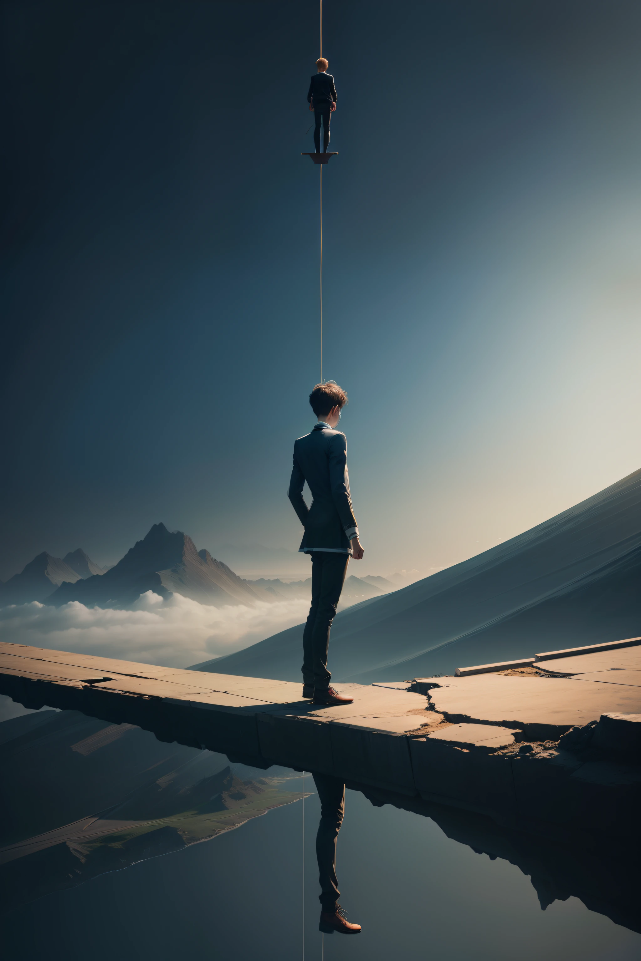 An image that symbolizes a project on a tightrope, representing the challenges and risks. It could be an illustration of a person balancing on a thin line, with digital elements in the background to contextualize the digital environment.