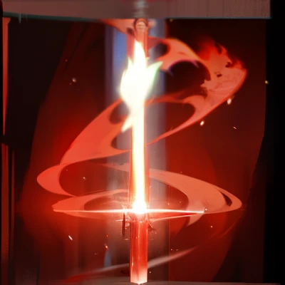 A sword has red magic around it