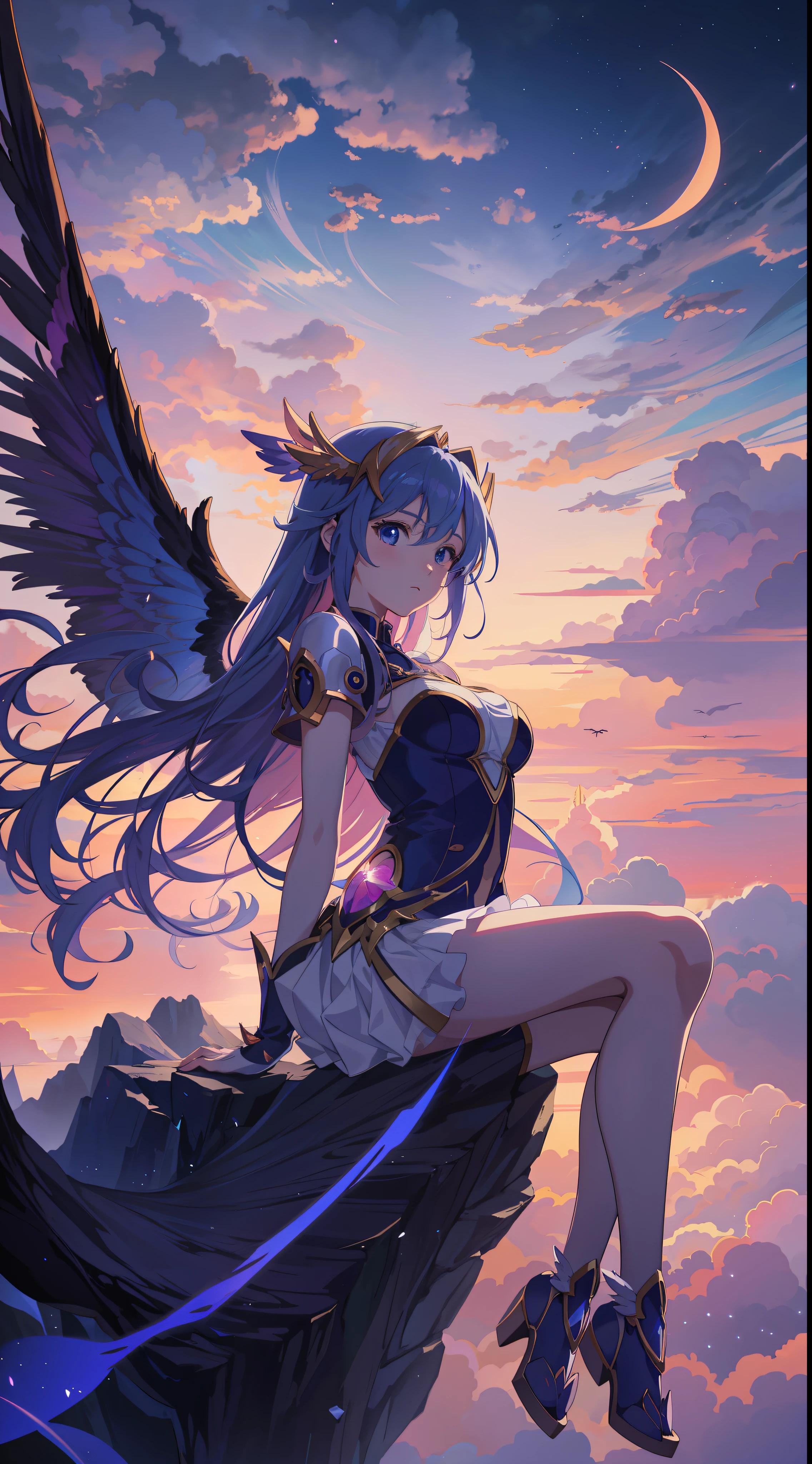 blueprint A majestic pegasus with wings spread flies gracefully through the sky. Items and gear listed on the side: - White winged horse - Flowing mane and tail - Saddle and reins