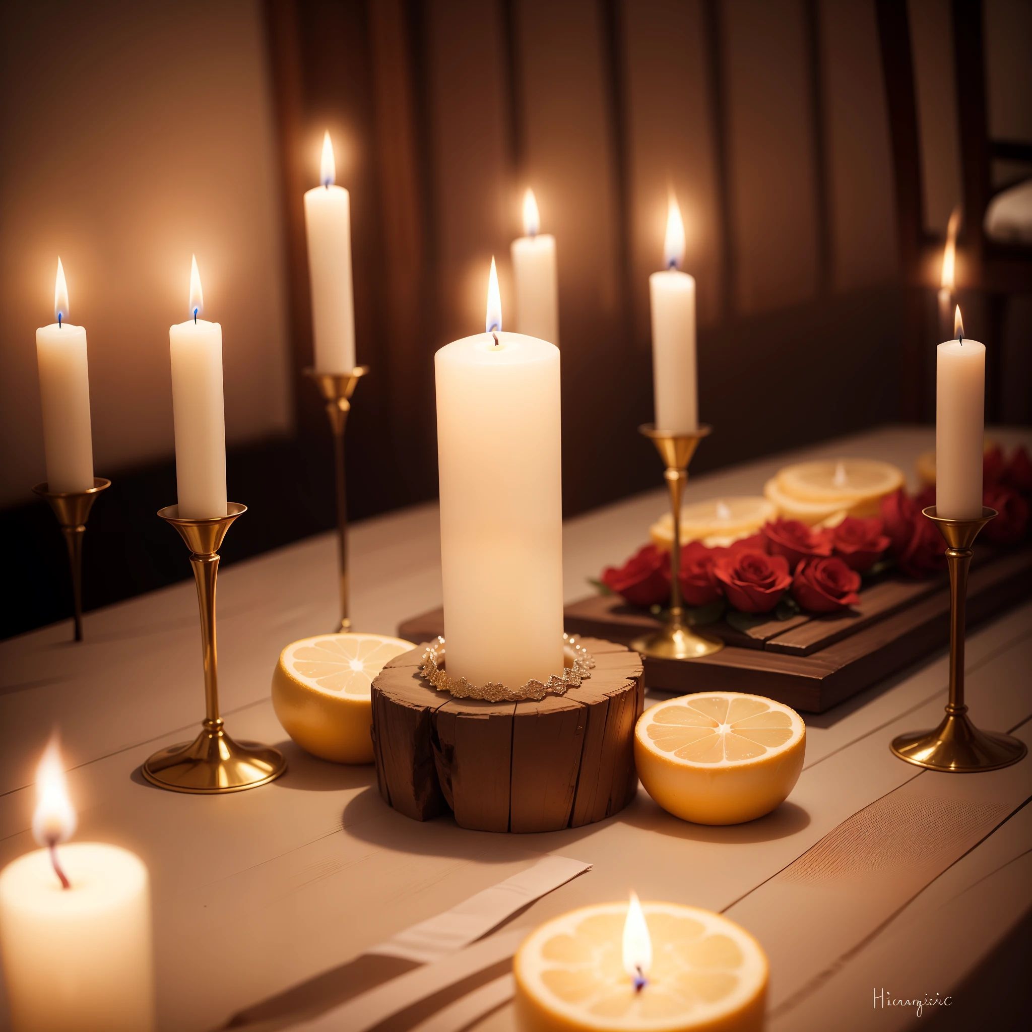 Special candles flavored in magical wedding, super realista, hiper realista, 8K.