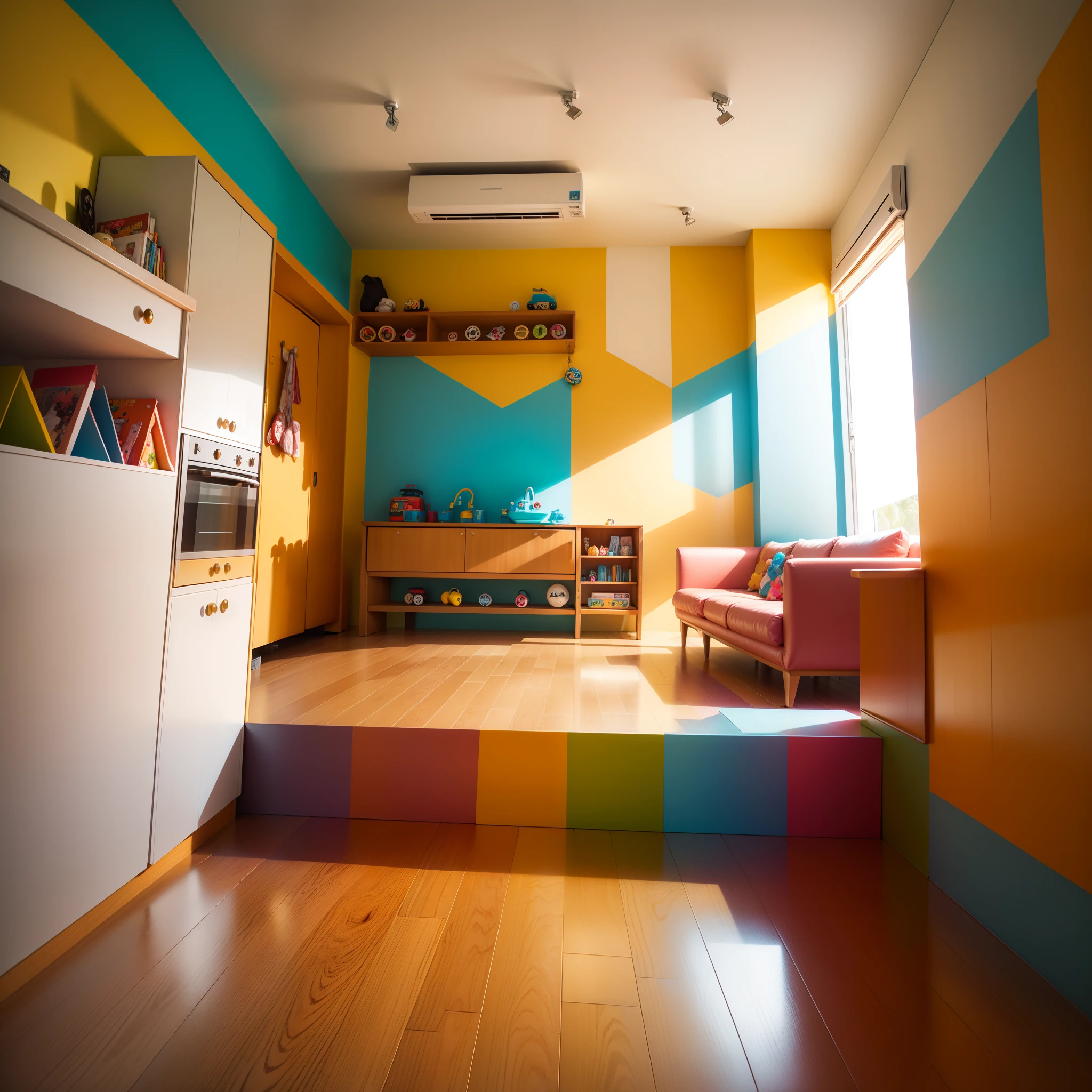 Sala de brinquedo, sala especial, cores alegres, paredes modernas, lindo tapete, luzes especiais, Classic furniture, several different toys, brinquedoteca, hiper realista, super realísta, 8K.