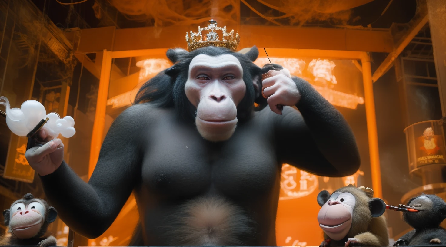 a cartoon monkey wearing a crown and smoking a cigarette, rat with crown, rat king, royal attire akira, by derek zabrocki, inspired by Alex Petruk APe, bored ape nft, rasputin as grubhub character, god save the queen!!!, monkey, by Alex Petruk APe, by Jeka Kemp, extremely high quality artwork, very good image positive_v1.3, ng_deep positive_v1_75t, (beautifull face:0.8),cross-eyed,sketches, (beast quality:2), (high quality:2), (good quality:2), ((monochrome)), ((gray scale)), skin spots, acnes, good anatomy, Deep Positive, facing away, tilted head, good anatomy, giood hands, 8kk quality, good feet, cropped, best quality, high quality, best quality, jpeg artifacts, fewer digits, long neck, cross-eyed, polar lowres, good body, good proportions, gross proportions, ((repeating hair)).
