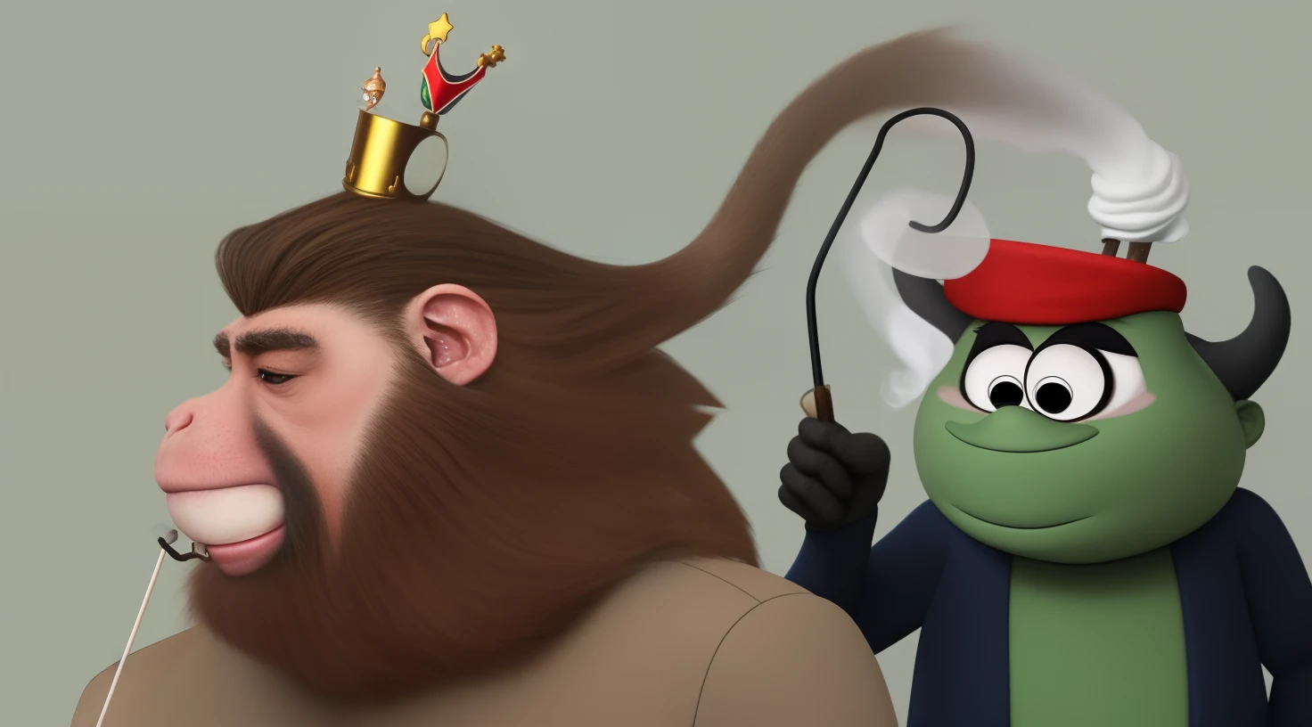 a cartoon monkey wearing a crown and smoking a cigarette, rat with crown, rat king, royal attire akira, by derek zabrocki, inspired by Alex Petruk APe, bored ape nft, rasputin as grubhub character, god save the queen!!!, monkey, by Alex Petruk APe, by Jeka Kemp, extremely high quality artwork, very good image positive_v1.3, ng_deep positive_v1_75t, (beautifull face:0.8),cross-eyed,sketches, (beast quality:2), (high quality:2), (good quality:2), ((monochrome)), ((gray scale)), skin spots, acnes, good anatomy, Deep Positive, facing away, tilted head, good anatomy, giood hands, 8kk quality, good feet, cropped, best quality, high quality, best quality, jpeg artifacts, fewer digits, long neck, cross-eyed, polar lowres, good body, good proportions, gross proportions, ((repeating hair)).