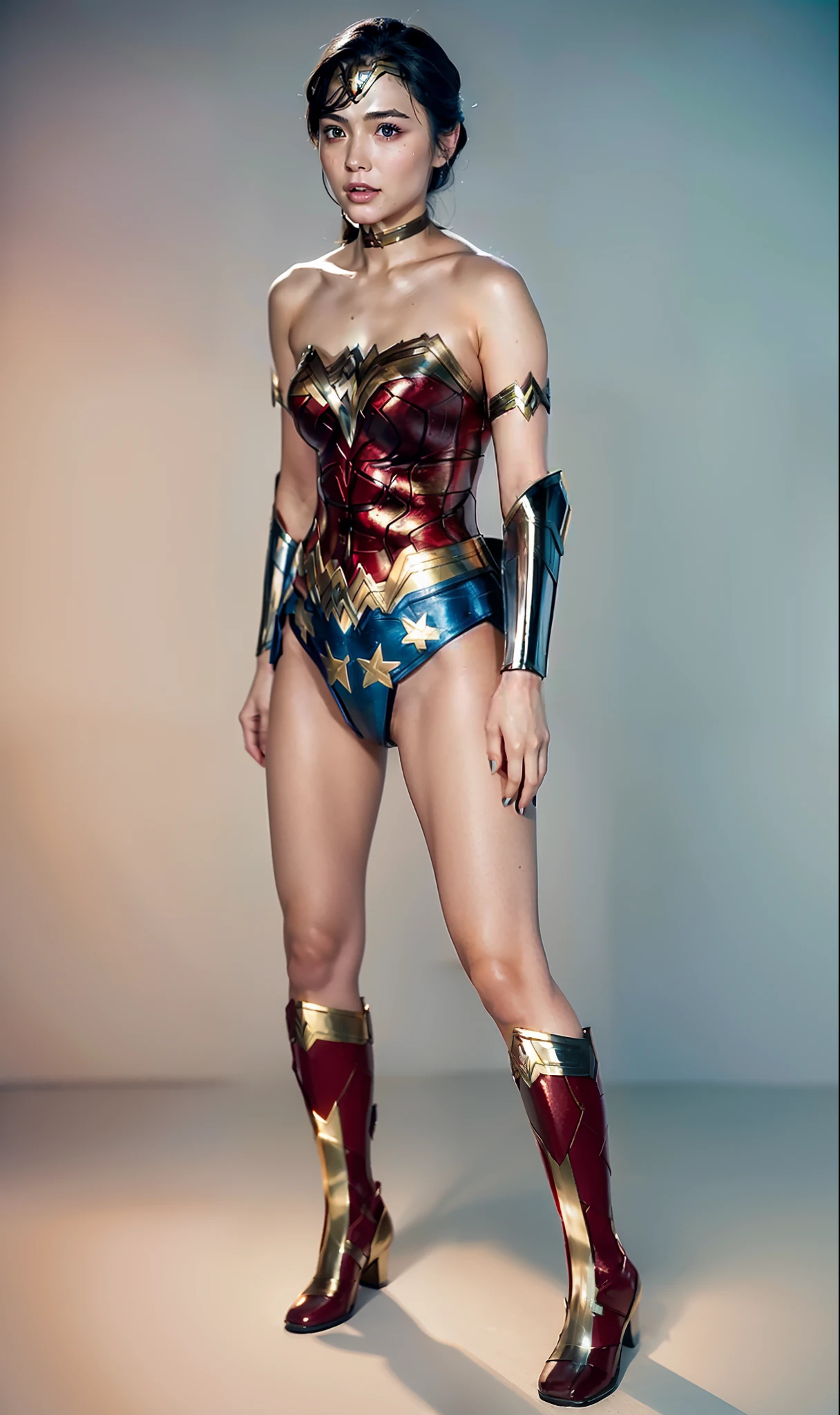 (((Make the most of the original image)))、(((Wonder Woman Costume)))、((a beauty girl))、((Top image quality、8K))、((top-quality、8K、masterpiece:1.3))、Crisp focus:1.2、Beautiful woman with perfect body shape:1.4、Slender Abs:1.2、((layers-Cut、Colossal tits:1.2))、a wet body:1.5、Highly detailed facial and skin texture、