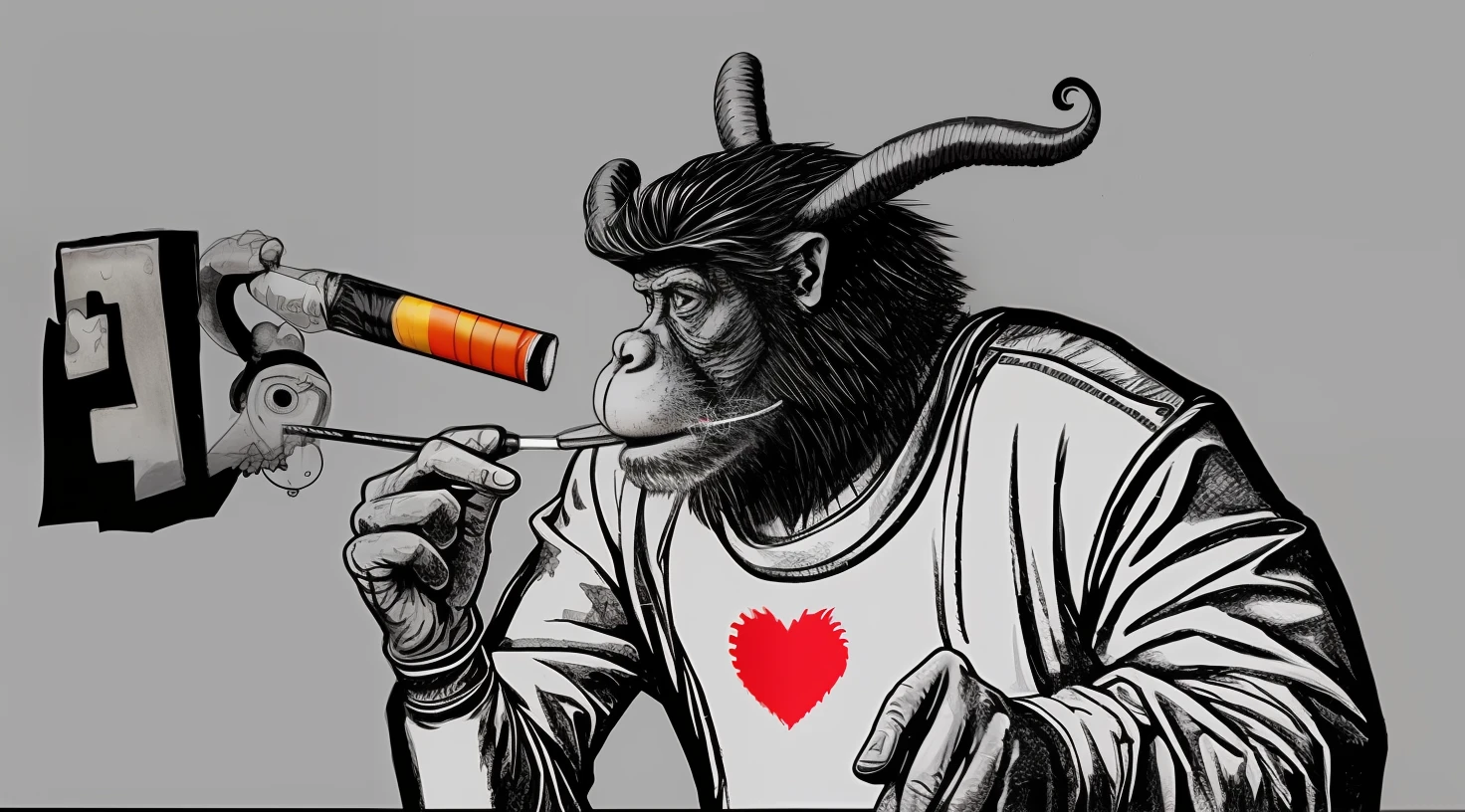 a cartoon monkey wearing a crown and smoking a cigarette, rat with crown, rat king, royal attire akira, by derek zabrocki, inspired by Alex Petruk APe, bored ape nft, rasputin as grubhub character, god save the queen!!!, monkey, by Alex Petruk APe, by Jeka Kemp, extremely high quality artwork, very good image positive_v1.3, ng_deep positive_v1_75t, (beautifull face:0.8),cross-eyed,sketches, (beast quality:2), (high quality:2), (good quality:2), ((monochrome)), ((gray scale)), skin spots, acnes, good anatomy, Deep Positive, facing away, tilted head, good anatomy, giood hands, 8kk quality, good feet, cropped, best quality, high quality, best quality, jpeg artifacts, fewer digits, long neck, cross-eyed, polar lowres, good body, good proportions, gross proportions, ((repeating hair)).