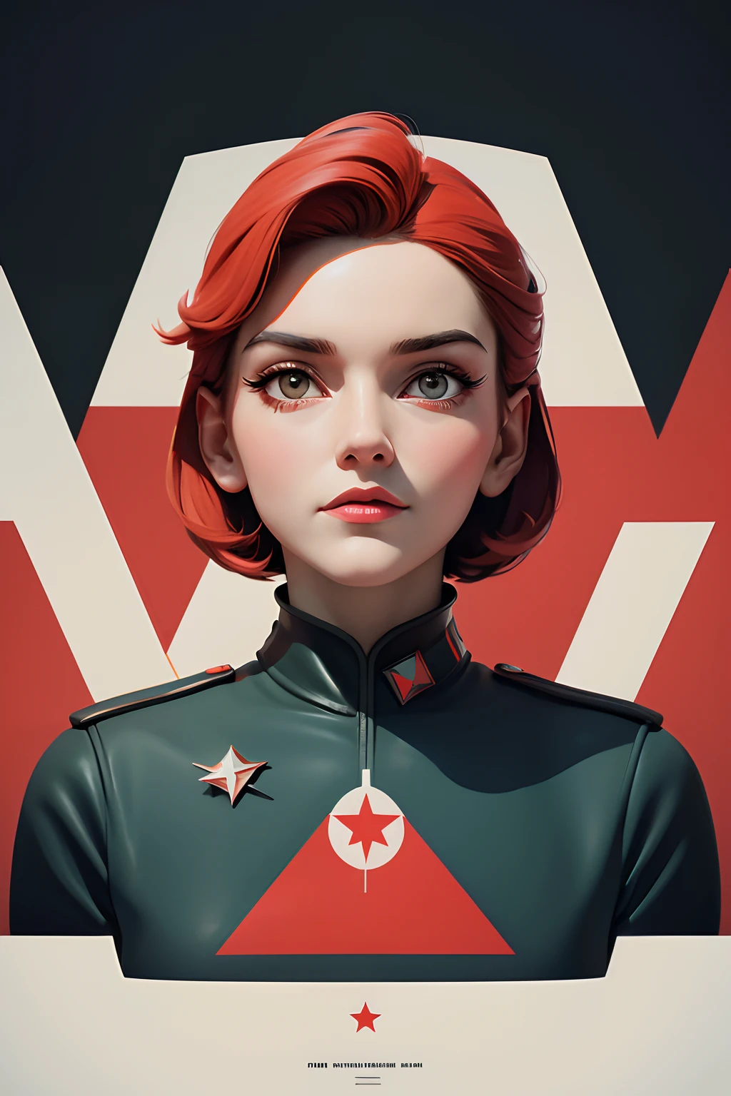 Masterpiece, Best Quality, 1 Girl, Space Thriller Movie Poster, Bauhaus, Shape, Line, Abstract, Constructivism, Soviet, red_star, communism_propaganda