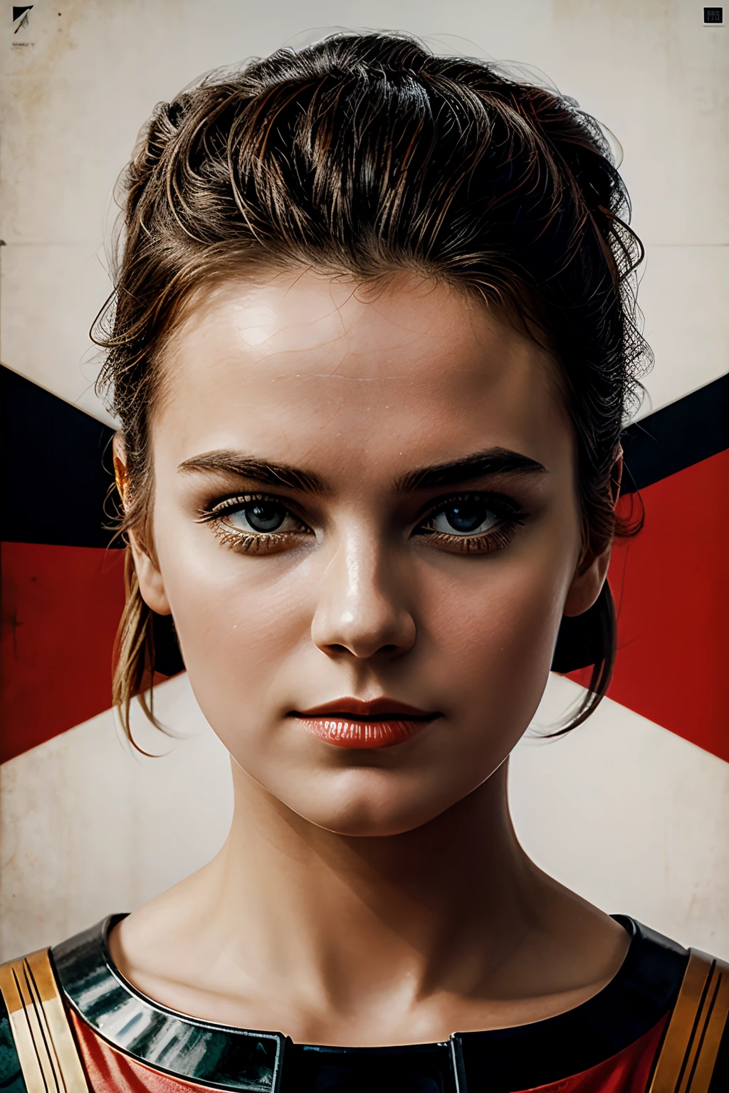 Masterpiece, Best Quality, 1 Girl, Space Thriller Movie Poster, Bauhaus, Shape, Line, Abstract, Constructivism, Soviet, red_star, communism_propaganda