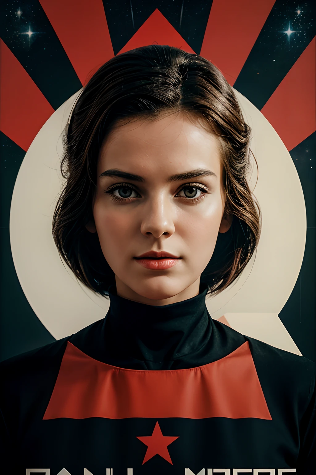 Masterpiece, Best Quality, 1 Girl, Space Thriller Movie Poster, Bauhaus, Shape, Line, Abstract, Constructivism, Soviet, red_star, communism_propaganda