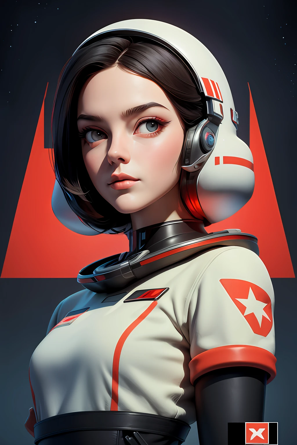 Masterpiece, Best Quality, 1 Girl, Space Thriller Movie Poster, Bauhaus, Shape, Line, Abstract, Constructivism, Soviet, red_star, communism_propaganda