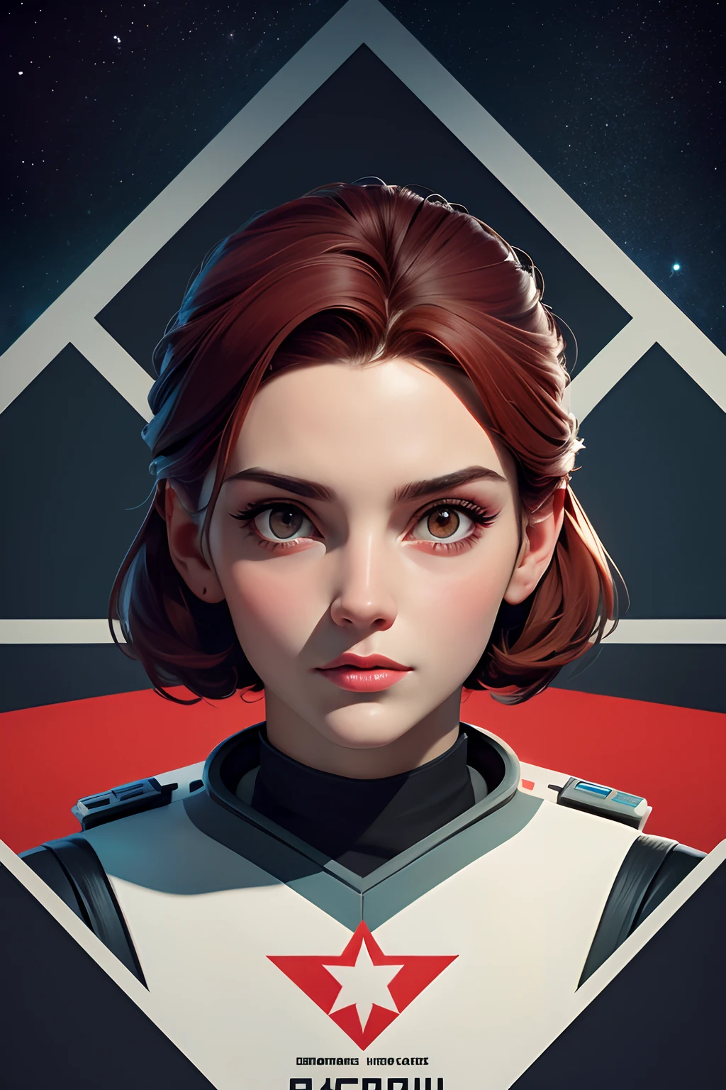 Masterpiece, Best Quality, 1 Girl, Space Thriller Movie Poster, Bauhaus, Shape, Line, Abstract, Constructivism, Soviet, red_star, communism_propaganda