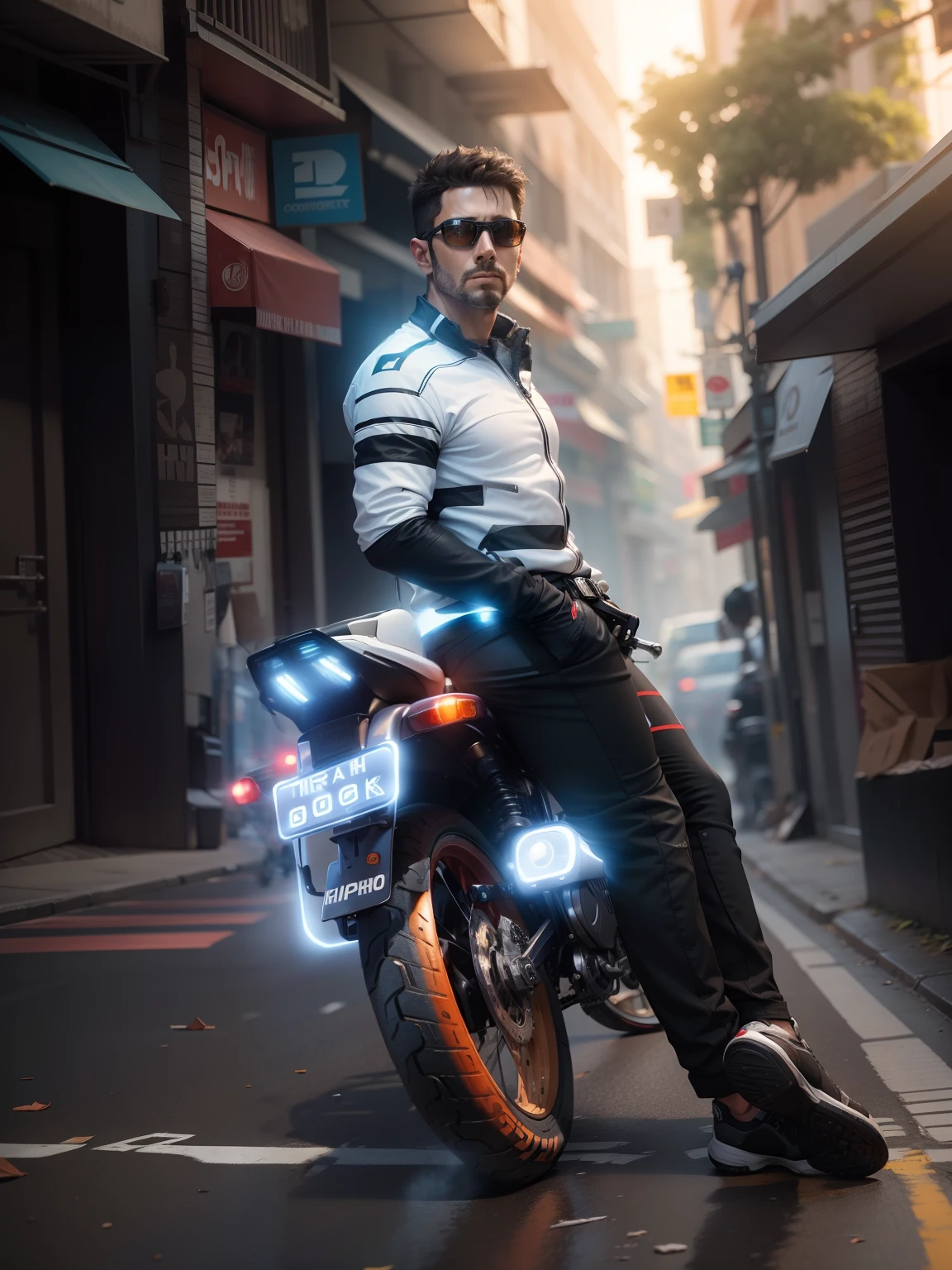 Change background change chouth sports bike realistic face ultra hd sci fi