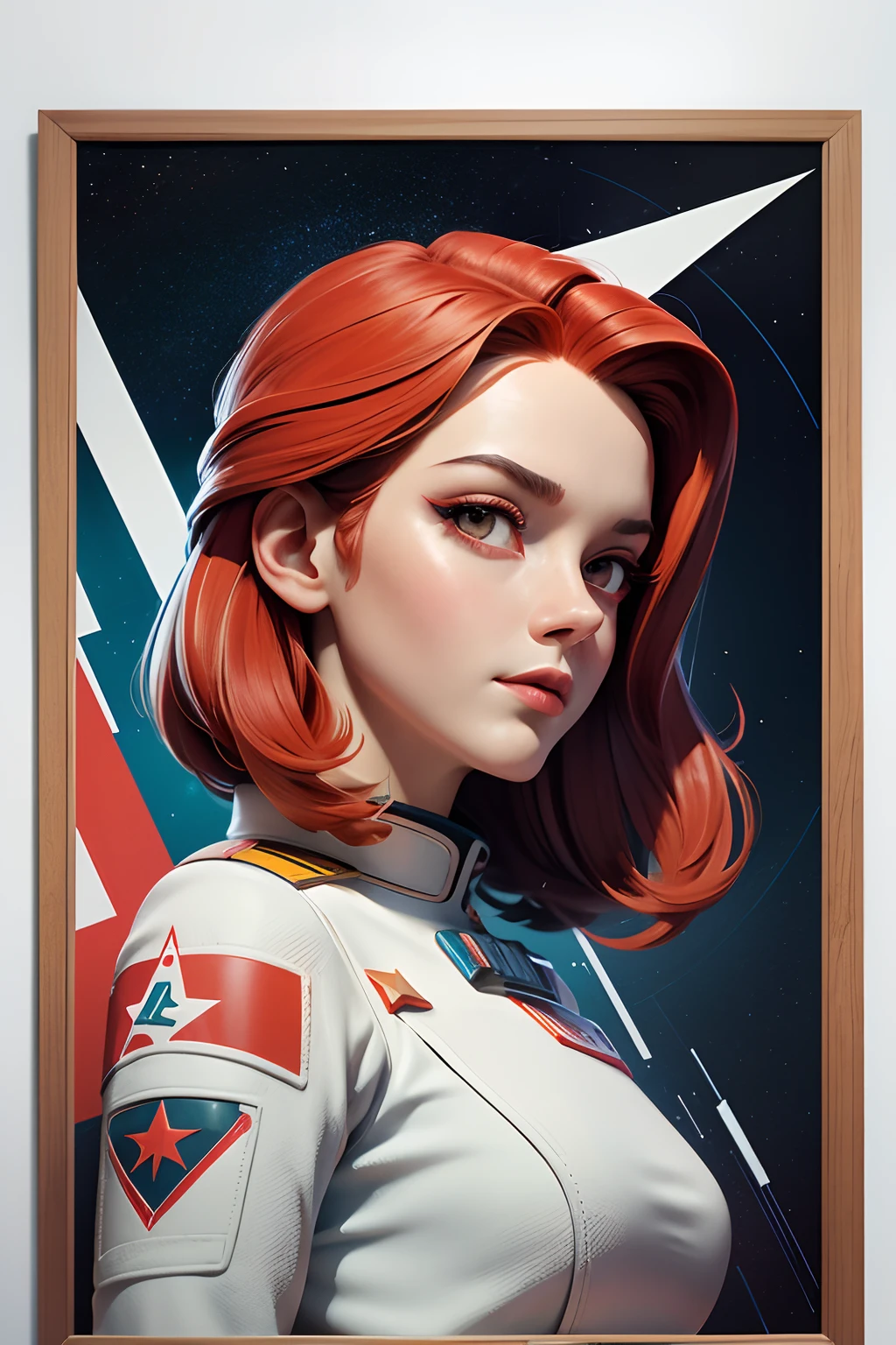 Masterpiece, Best Quality, 1 Girl, Space Thriller Movie Poster, poster_white_frame, Bauhaus, Shape, Line, Abstract, Constructivism, Soviet, red_star, communism_propaganda