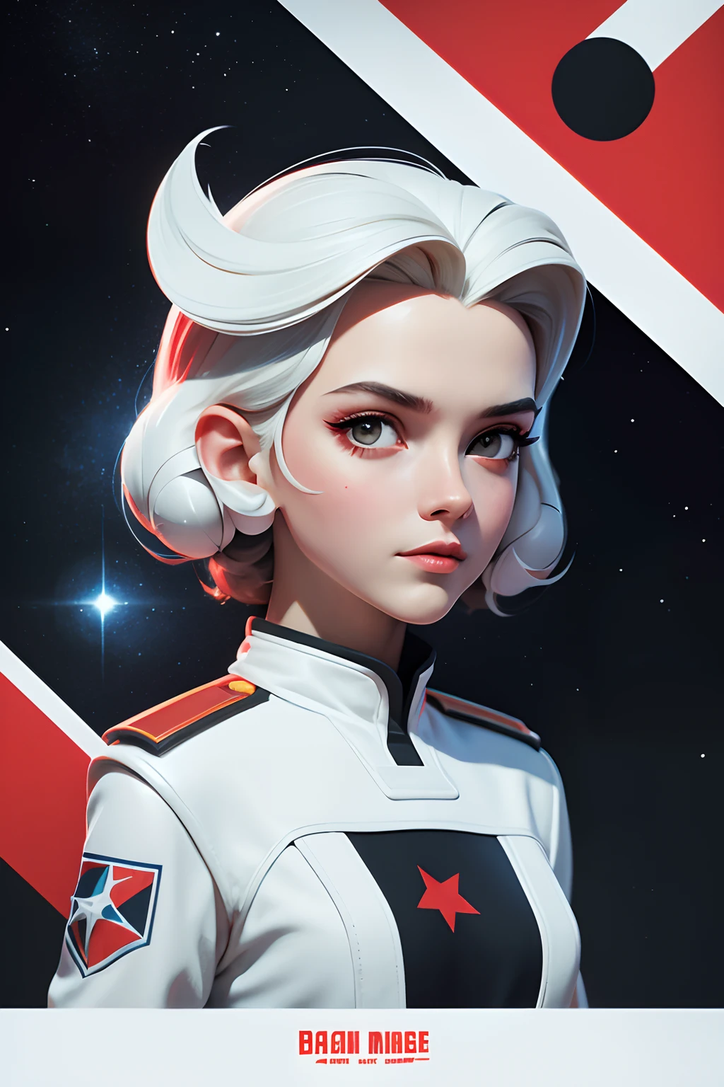 Masterpiece, Best Quality, 1 Girl, Space Thriller Movie Poster, poster_white_frame, Bauhaus, Shape, Line, Abstract, Constructivism, Soviet, red_star, communism_propaganda
